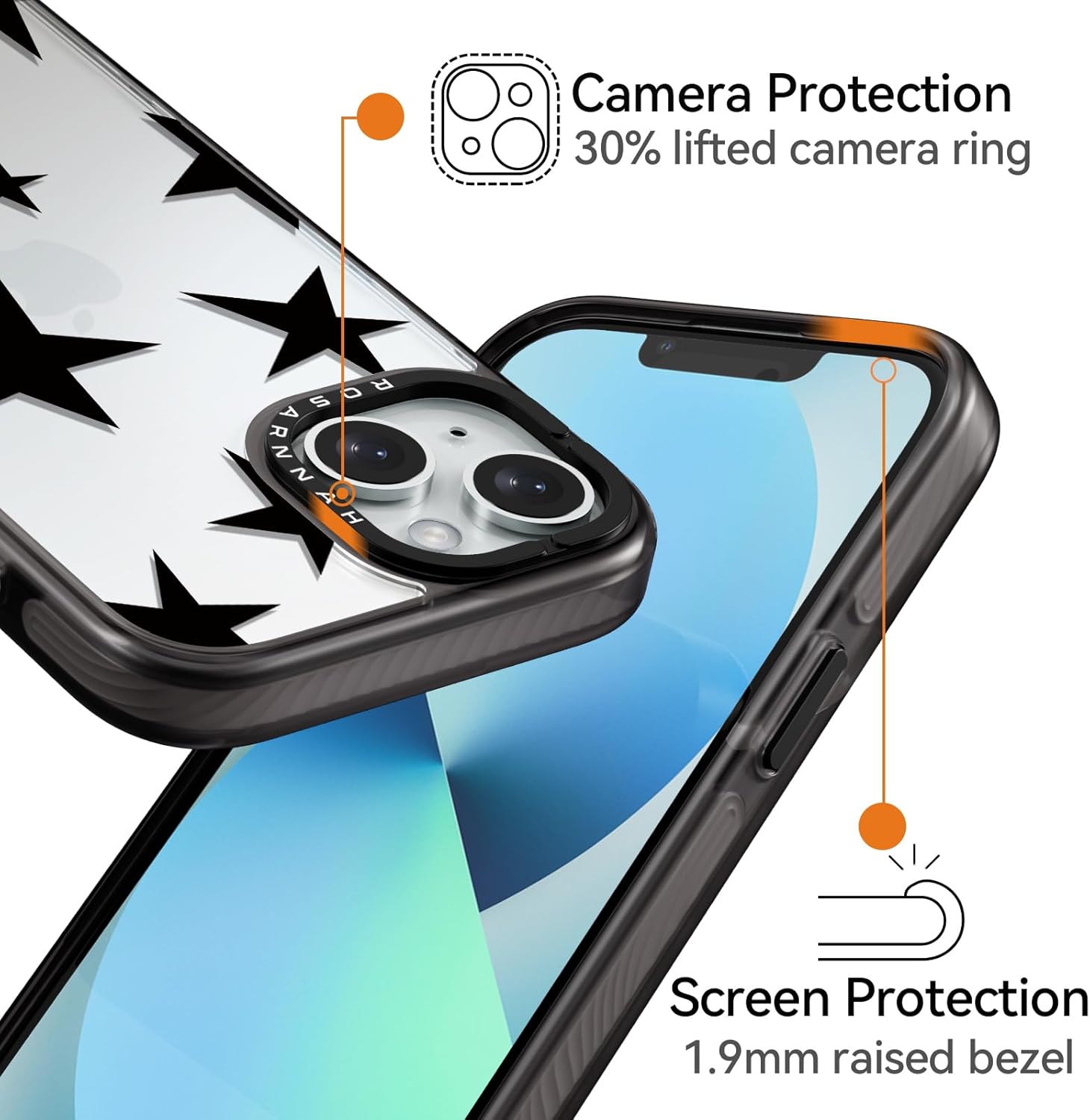 Funda compatible con iPhone 13, bonita, duradera, a prueba de golpes, caída de 6.6 pies, divertida estrella de cinco puntas, negra, divertido diseño de estrella de cinco puntas para iPhone 13 6.1