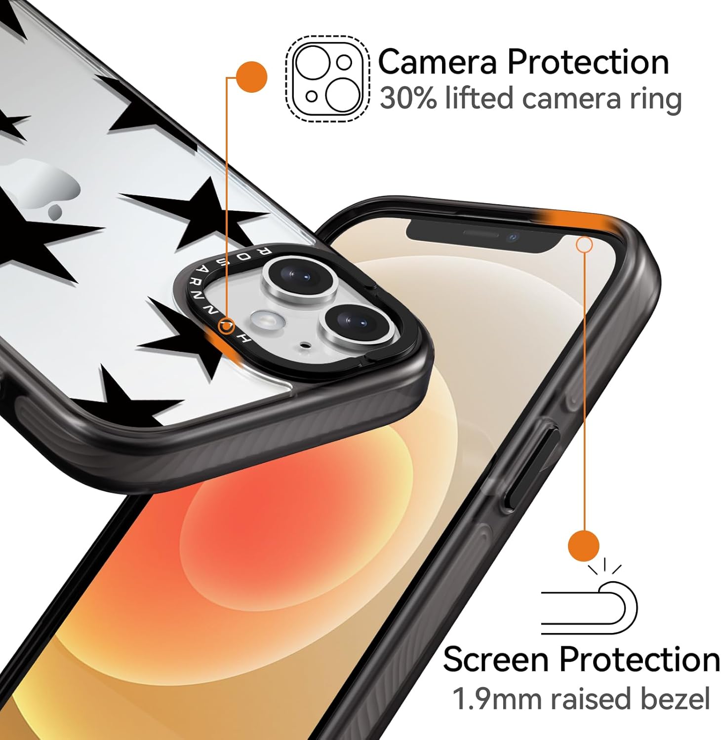 Compatible for iPhone 12 Case Cute - Durable Shockproof 6.6 ft Drop Impact Phone Case - Black Funny Five-Pointed Star Design for iPhone 12 6.1 · v6