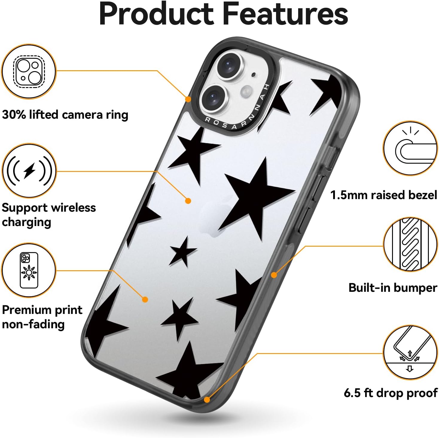 Compatible for iPhone 12 Case Cute - Durable Shockproof 6.6 ft Drop Impact Phone Case - Black Funny Five-Pointed Star Design for iPhone 12 6.1 · v6