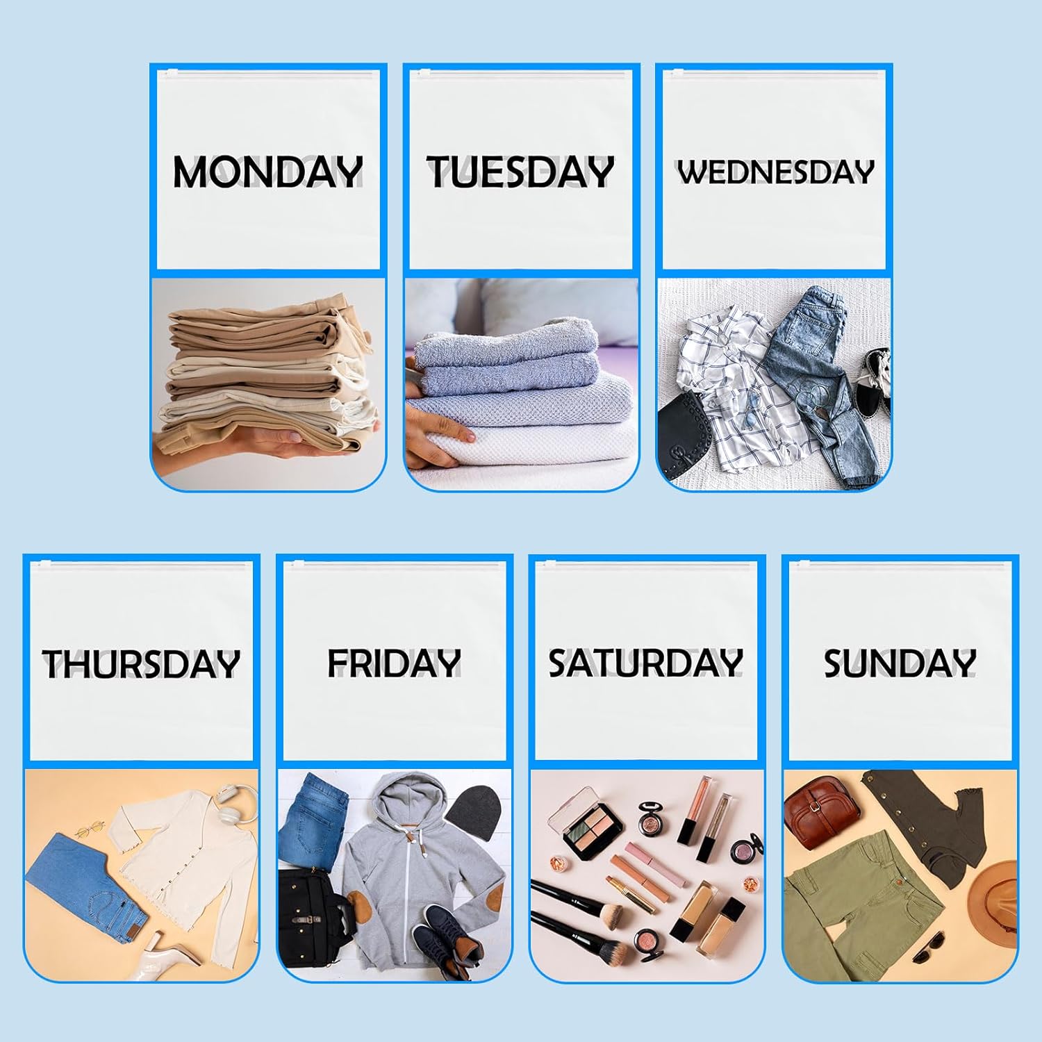 21Pcs Travel Organizer Pouches for Suitcases Packing Cubes Packing Organizers Days of Week Travel Pouches for Vacations Travel Home Storage and organizing Bags,Clothing Packaging Bags · v4