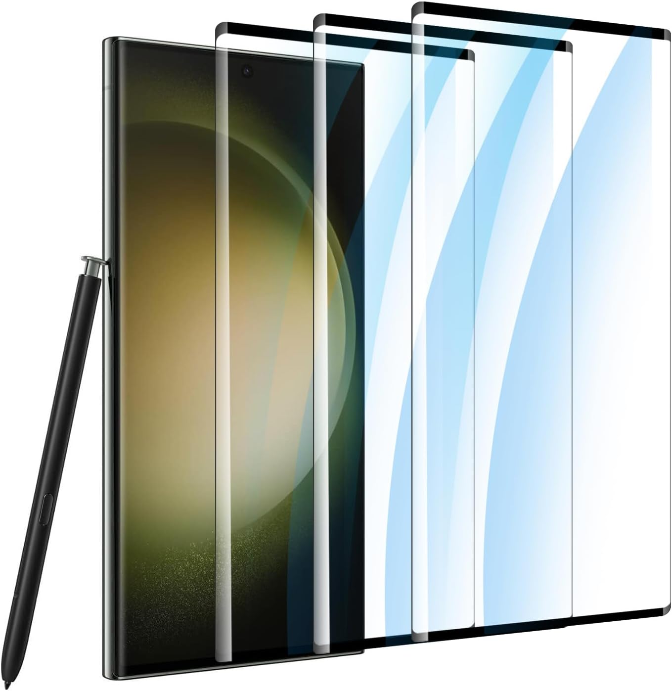 【LOT DE 3】Conçu pour le Samsung Galaxy S23 Ultra, étui de protection d'écran, incurvé en 3D, film de protection d'écran en verre trempé pour téléphone portable HD transparent