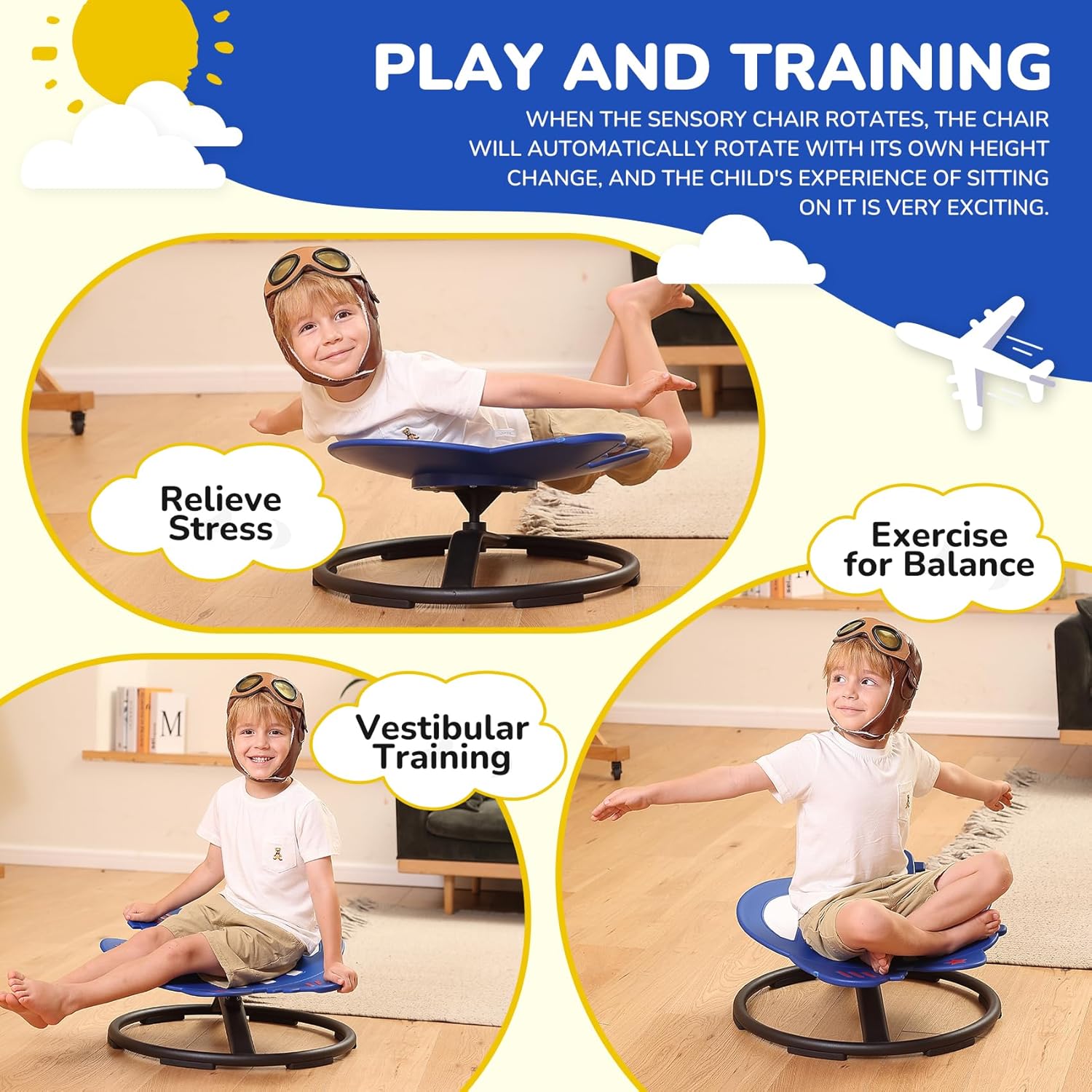 Sensory Chair Sit and Spin Autism Sensory Products Sensory Toys Sensory Spinning Chair Autism Spinning Chair for Kids Swivel Chair Training Body Coordination (Blue) · v3