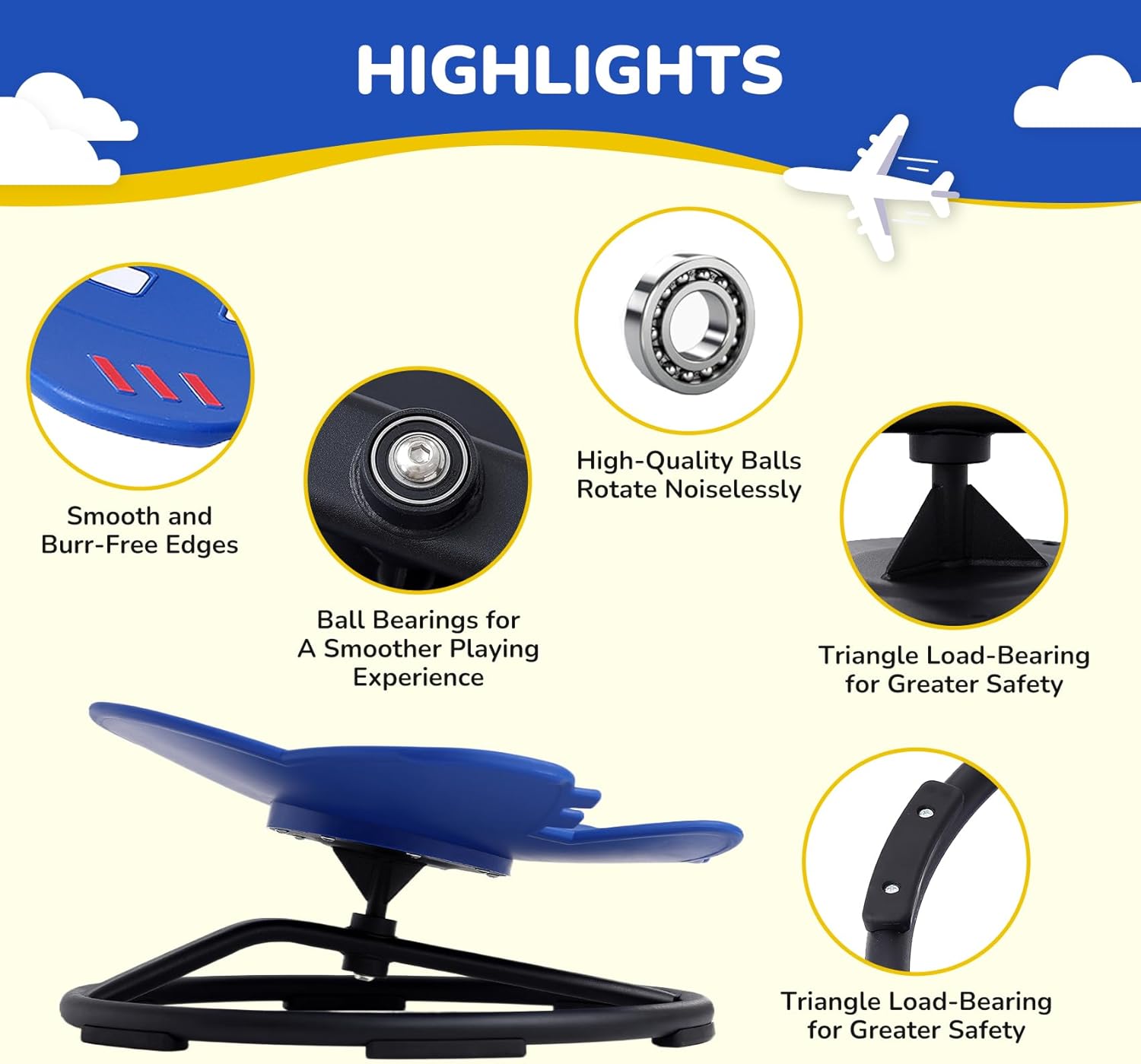 Sensory Chair Sit and Spin Autism Sensory Products Sensory Toys Sensory Spinning Chair Autism Spinning Chair for Kids Swivel Chair Training Body Coordination (Blue) · v3