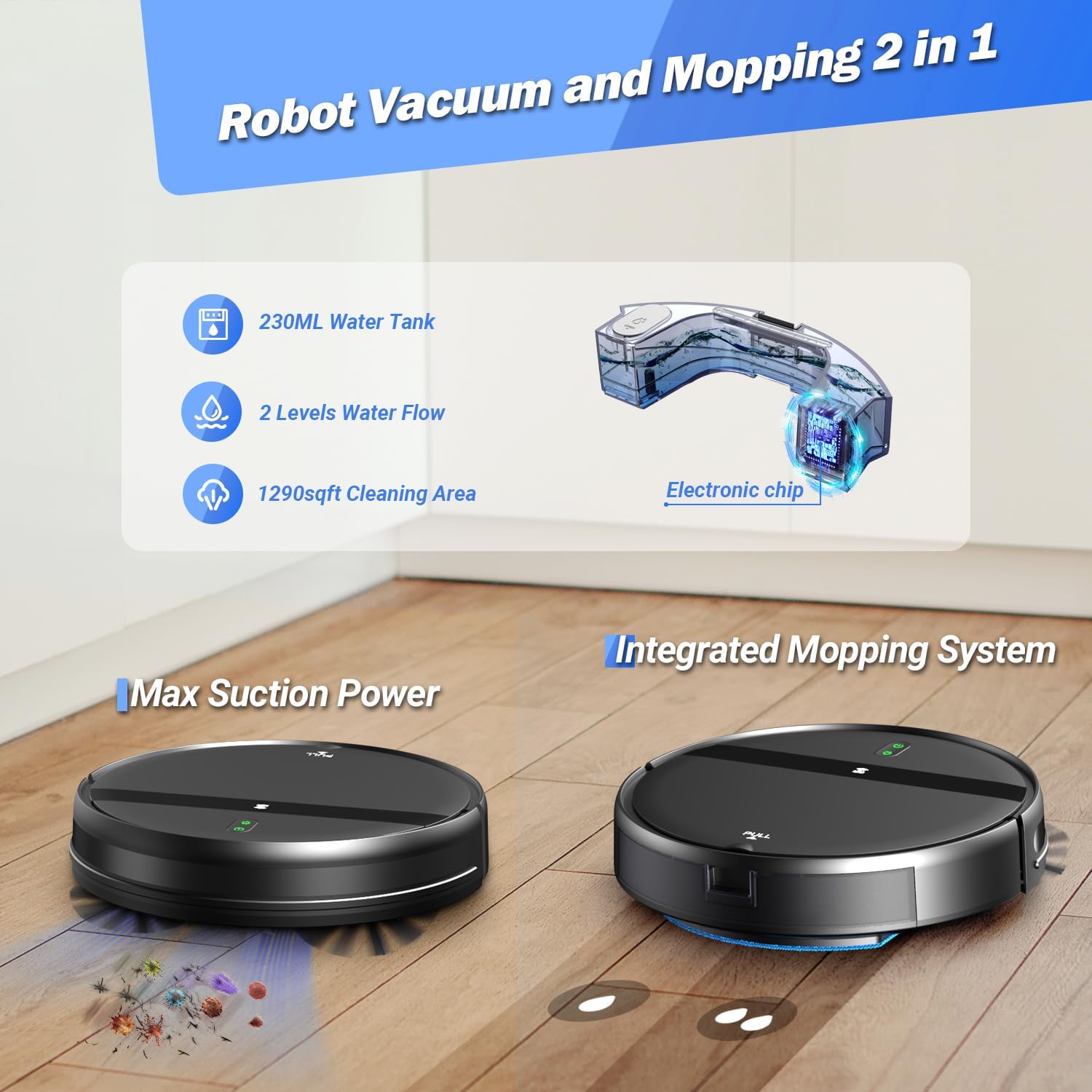 Robot aspirapolvere e mocio combinati, App/Alexa Control, robot aspirapolvere e mocio 2 in 1 con massima potenza di aspirazione, ultrasottile, a ricarica automatica, aspirapolvere robotico per peli di animali/moquette/pavimenti duri