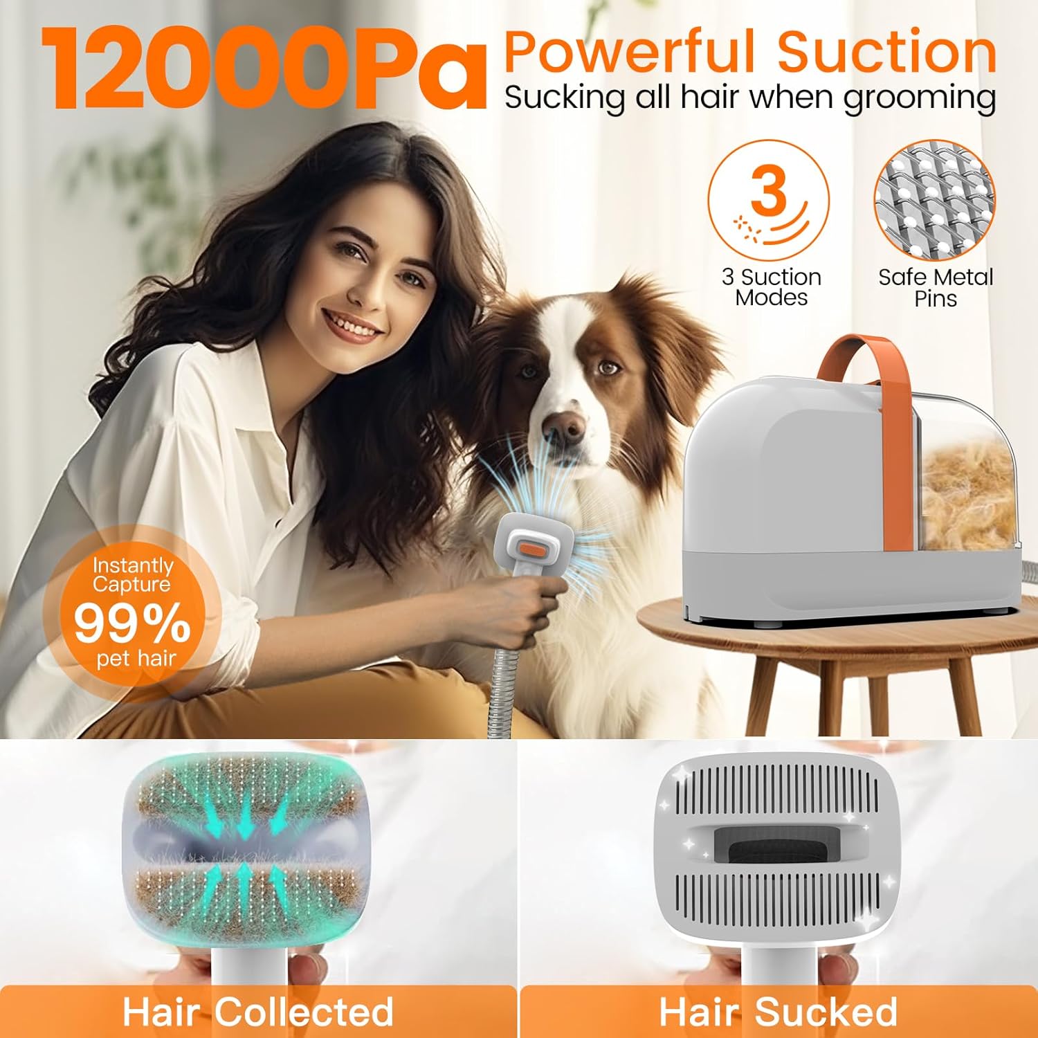 Dog Grooming Vacuum, Dog Grooming Kit with Pet Clippers, 12,000Pa Pet Hair Vacuum Pet Grooming Vacuum for Dogs, Dog Vacuum for Shedding Grooming, Low Noise Dog Shedding Brush Pet Vacuum, PG10 · v7