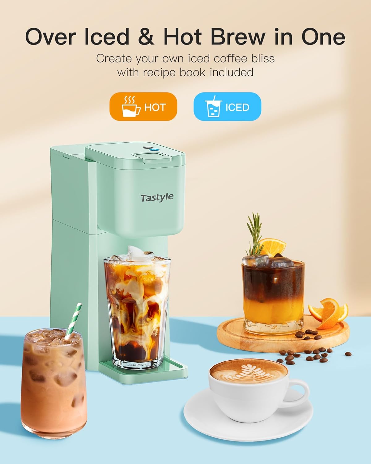 เครื่องชงกาแฟแบบแคปซูลขนาดเล็กสำหรับชงกาแฟร้อนและเย็น สำหรับกาแฟแบบแคปซูล K Cup และแบบบด ขนาดชง 6 ถึง 14 ออนซ์ พร้อมหนังสือสูตรอาหาร เครื่องชงกาแฟแคปซูลขนาดเล็กแบบแคปซูล 1 ถ้วย สำหรับการเดินทาง รถบ้าน หอพัก และโต๊ะทำงาน สีเขียว