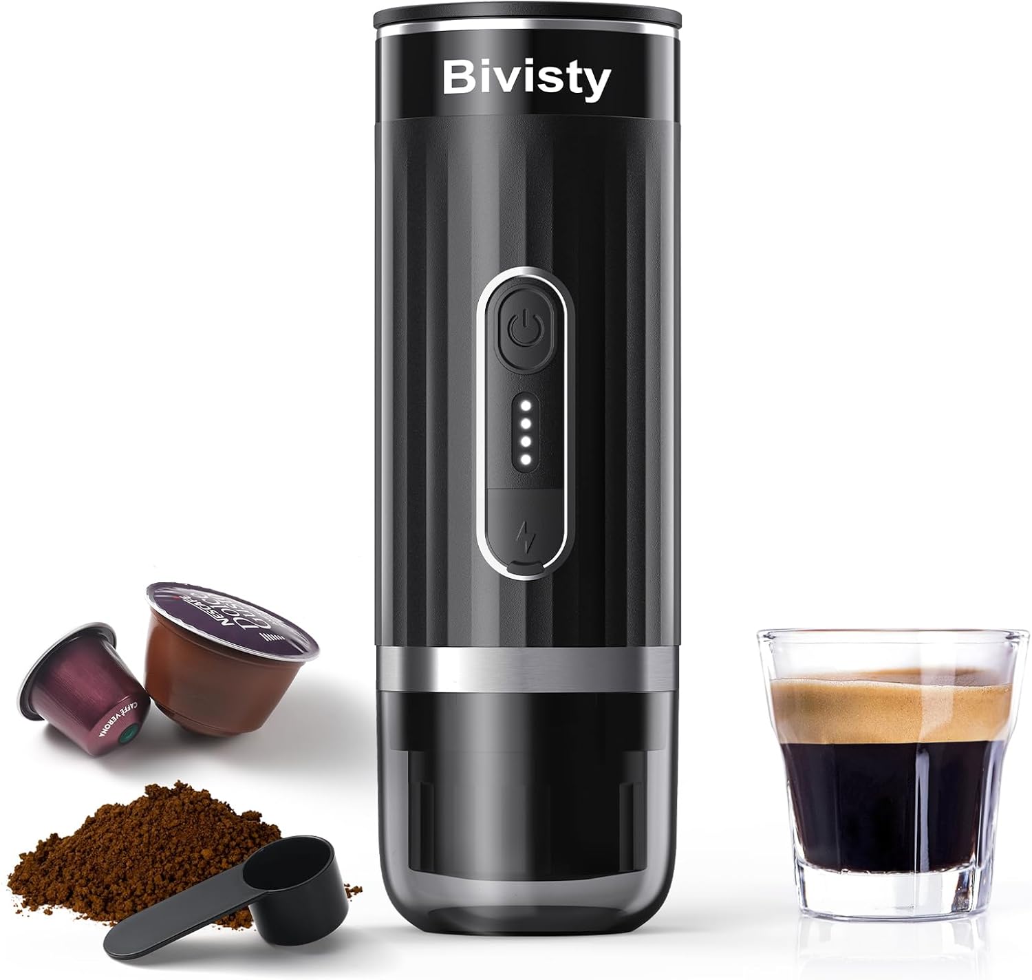Portable Espresso Maker for Travel, Camping Coffee Machine, Electric Self-Heating With USB-C, Ground Coffee Compatible with Nespresso  Dolce Gusto for RV, Outdoor, Office (black)