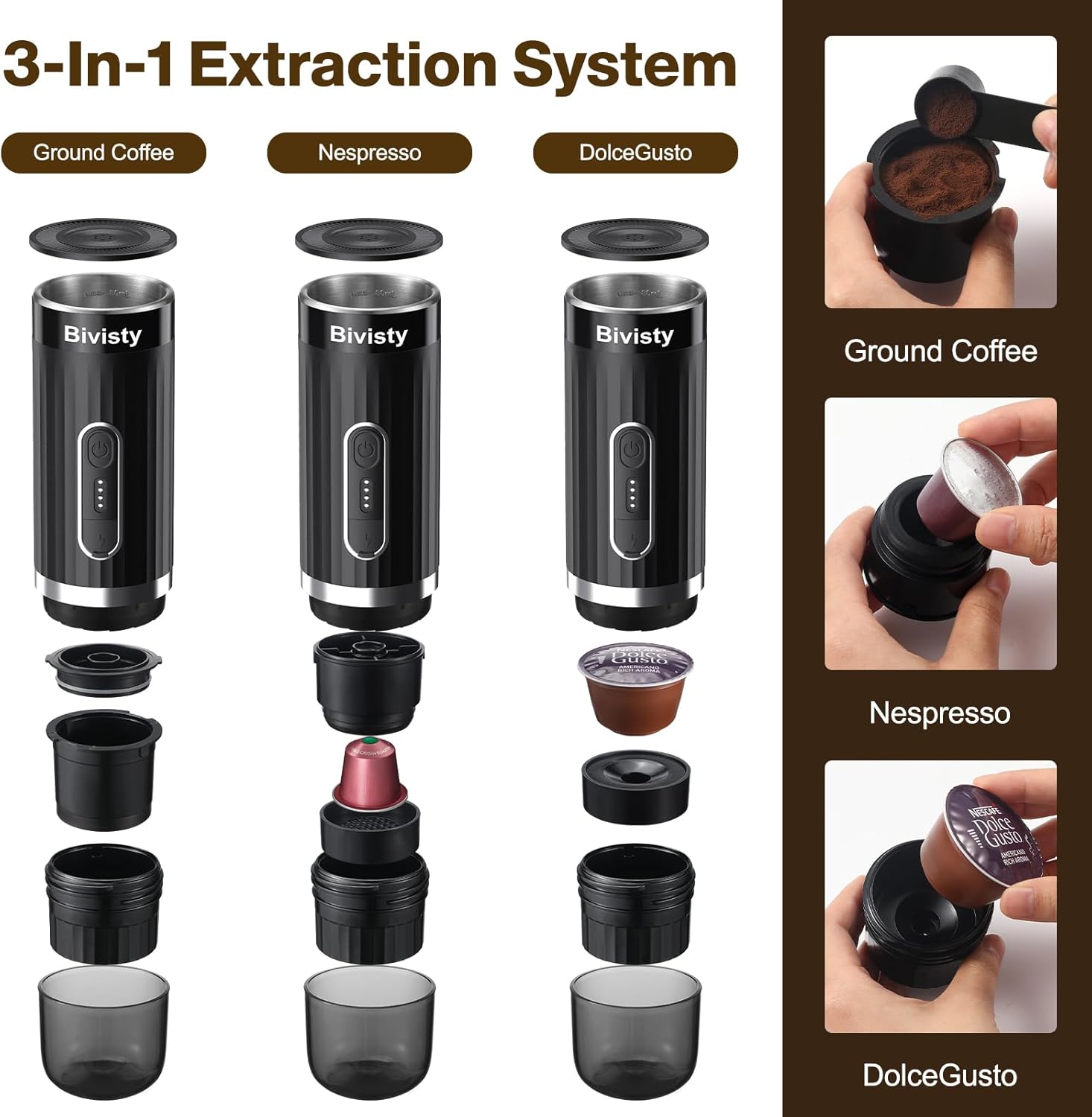 Portable Espresso Maker for Travel, Camping Coffee Machine, Electric Self-Heating With USB-C, Ground Coffee Compatible with Nespresso  Dolce Gusto for RV, Outdoor, Office (black) · v9