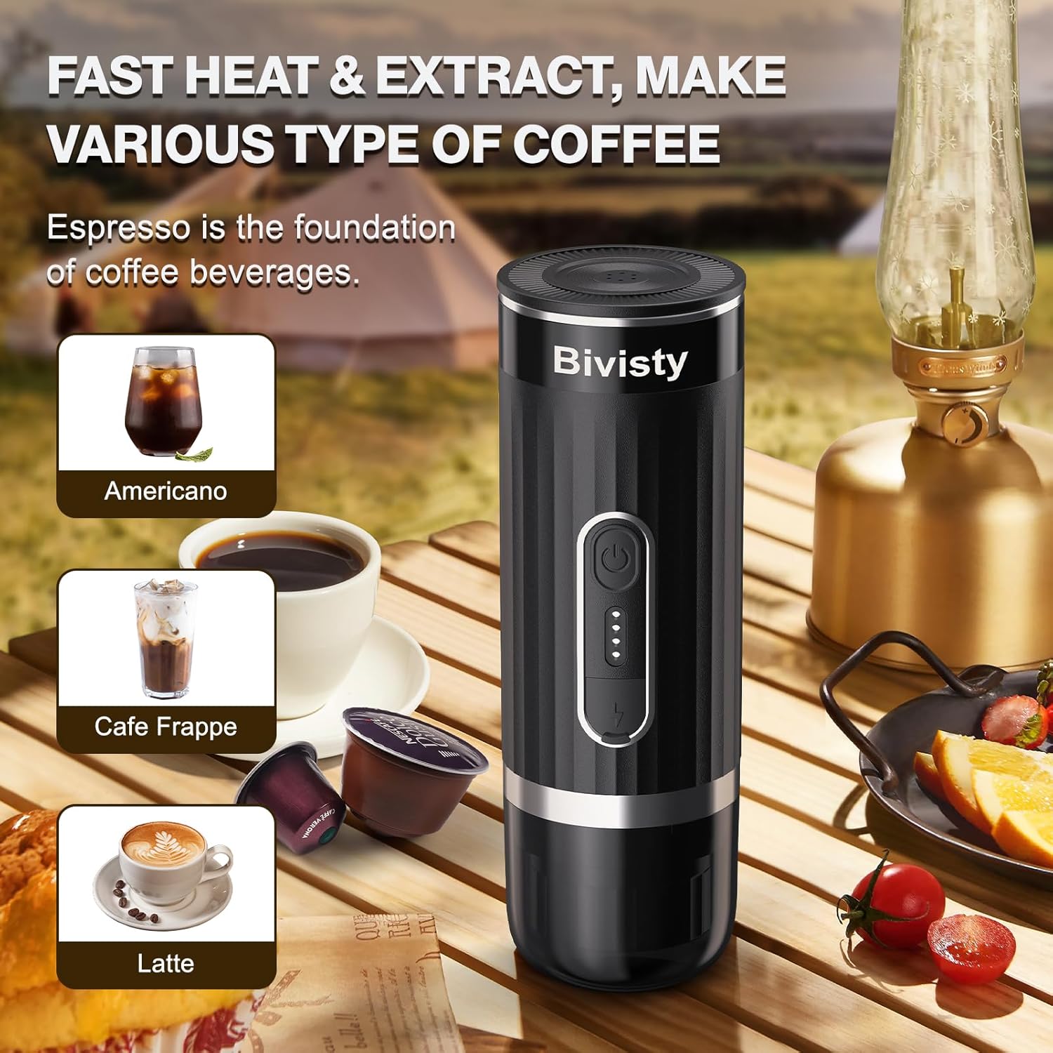 Portable Espresso Maker for Travel, Camping Coffee Machine, Electric Self-Heating With USB-C, Ground Coffee Compatible with Nespresso  Dolce Gusto for RV, Outdoor, Office (black) · v9