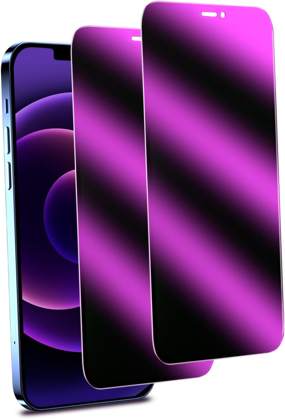 MayToBe [Lot de 2 films de protection d'écran de confidentialité conçus pour iPhone 12 Pro Max, verre trempé anti-lumière bleue, anti-espionnage, violet, protection des yeux, dégradé de couleurs