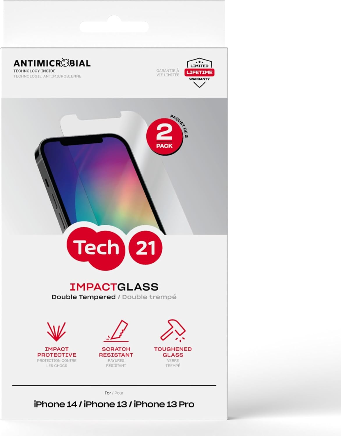 Tech21 iPhone 14 için Darbeli Cam Ekran Koruyucu - 2'li Paket