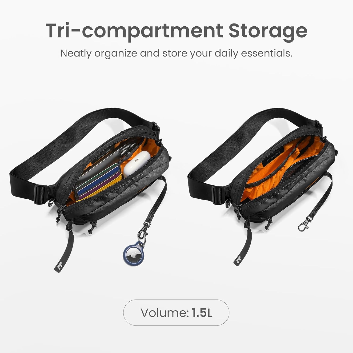 tomtoc 1.5L Sling Bag with RFID Blocking, Crossbody Bag Minimalist Chest Shoulder Pack for Men and Women, Water-resistant Lightweight Carry Casual Bag for Travel, Daily Use · v2