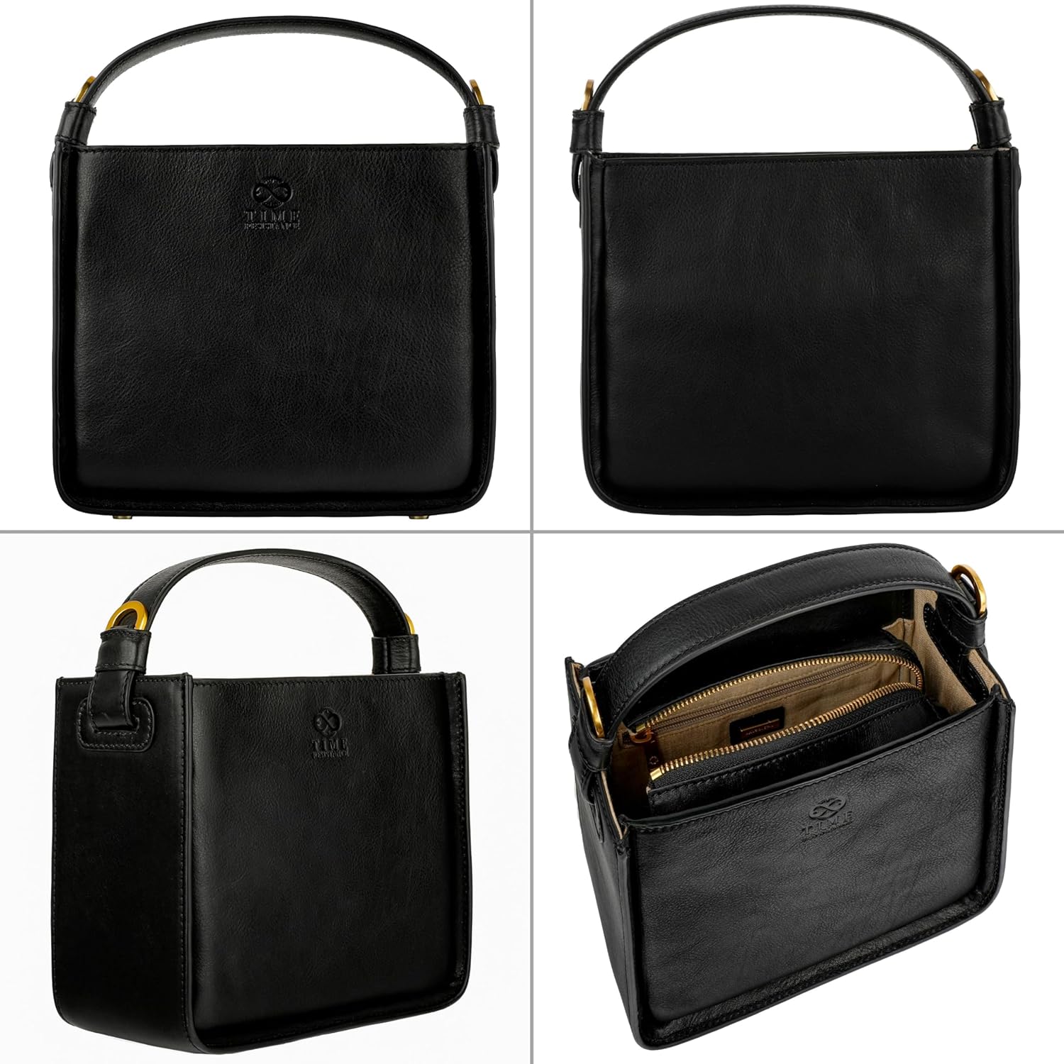 Time Resistance Lederhandtasche — Geldbörse aus Vollnarbenleder für Damen — Tragetasche mit abnehmbarem Schultergurt