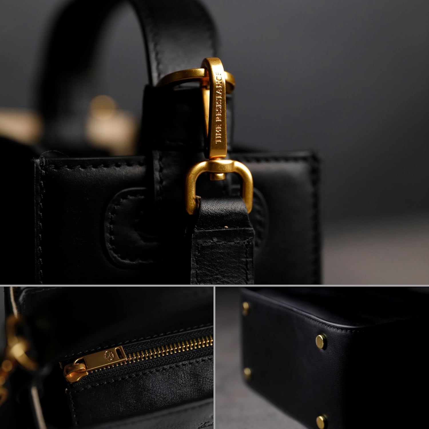 Time Resistance Lederhandtasche — Geldbörse aus Vollnarbenleder für Damen — Tragetasche mit abnehmbarem Schultergurt