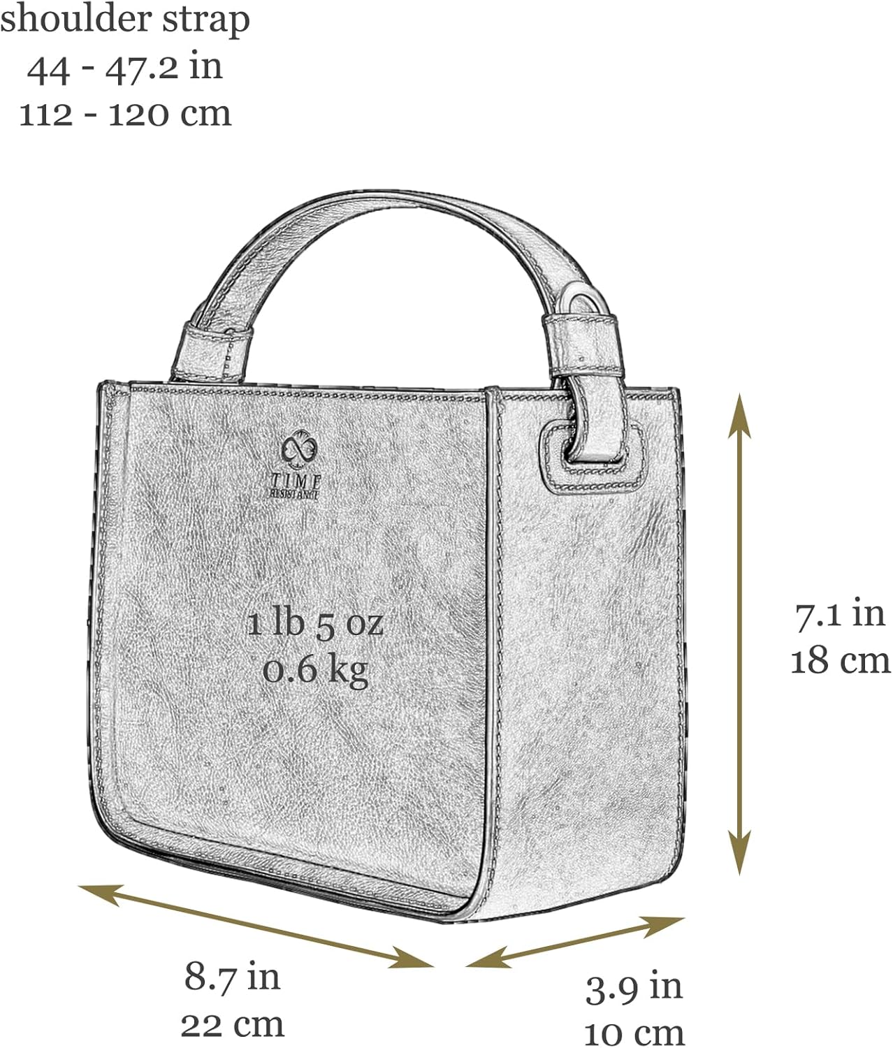 Time Resistance Lederhandtasche — Geldbörse aus Vollnarbenleder für Damen — Tragetasche mit abnehmbarem Schultergurt