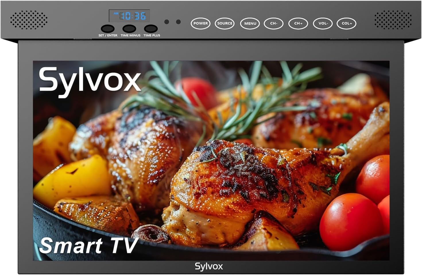 SYLVOX 15.6 Smart TV ribaltabile sotto il mobile Google TV supporta la rotazione di 360 gradi, connessione wireless WiFi, design di archiviazione per cucina, camera da letto, camper, yacht (nero classico)