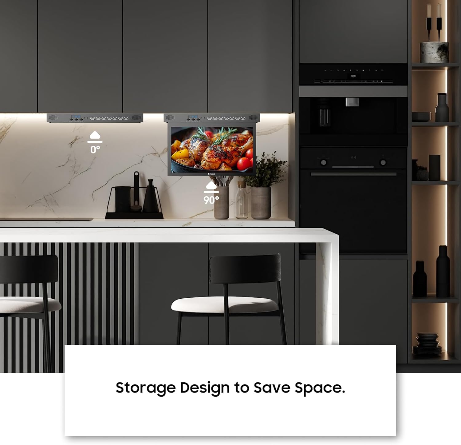 SYLVOX 15.6 Flip Down Smart TV Under Cabinet Google TV Supports 360 Degree Rotation WiFi  Wireless Connection, Storage Design for Kitchen Bedroom RV Yacht (Classic Black) · v3