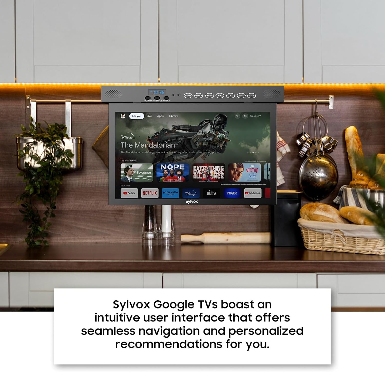 SYLVOX 15.6 Flip Down Smart TV Under Cabinet Google TV Supports 360 Degree Rotation WiFi  Wireless Connection, Storage Design for Kitchen Bedroom RV Yacht (Classic Black) · v3