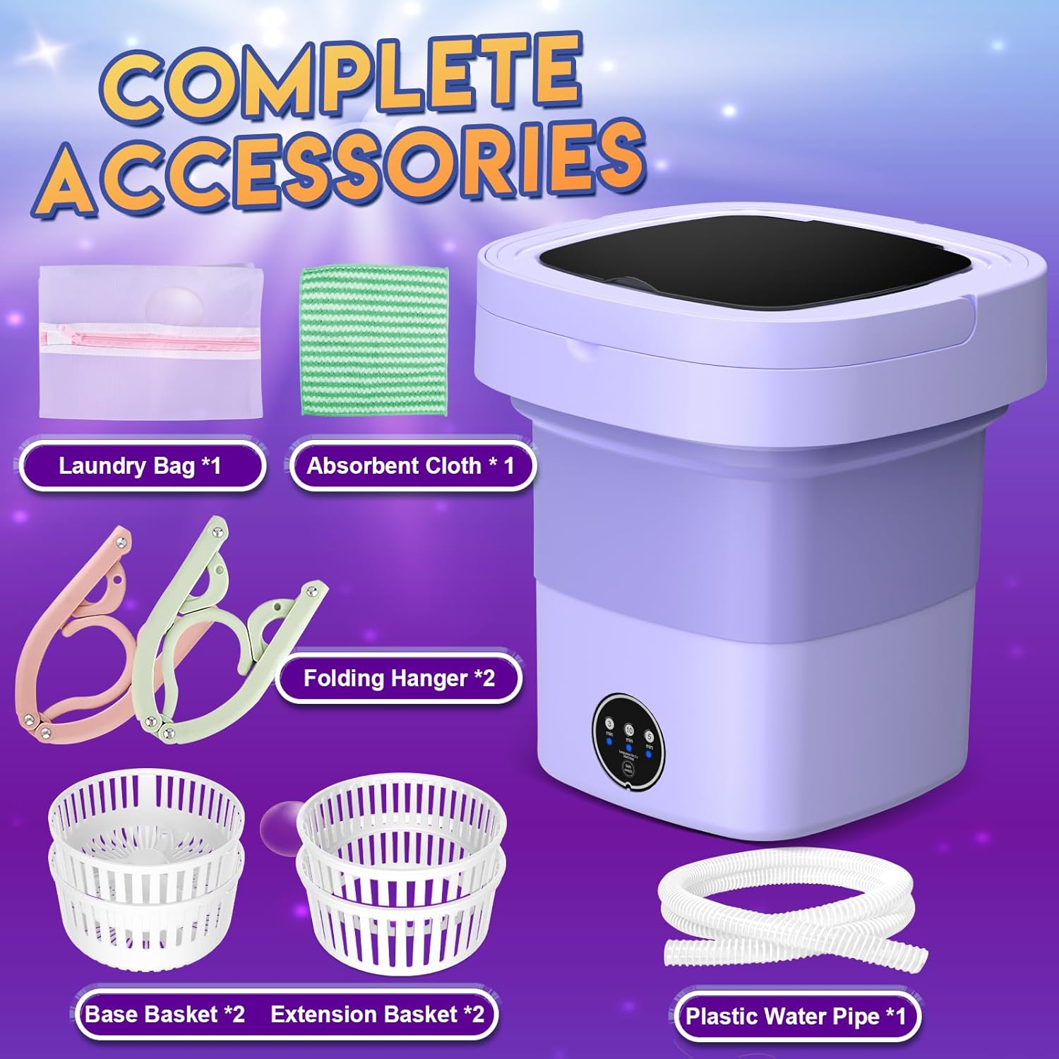 Portable Washing Machine with 11L Upgraded Capacity and Foldable Washer, 3 Modes Mini Washing Machine Deep Cleaning of Underwear, Small  Baby Clothes, Suitable for RV, Apartments, Dorm, Hotels · v5