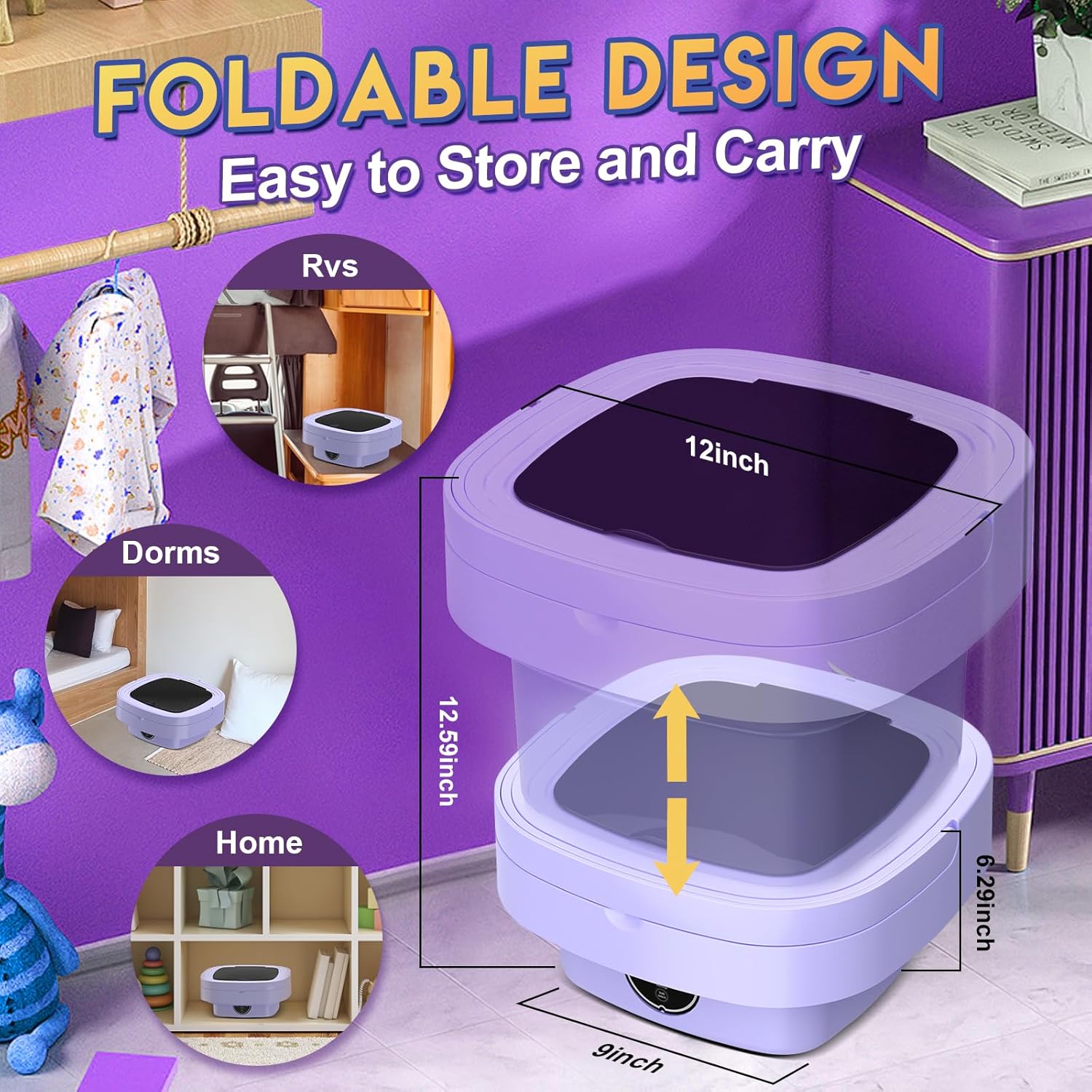 Portable Washing Machine with 11L Upgraded Capacity and Foldable Washer, 3 Modes Mini Washing Machine Deep Cleaning of Underwear, Small  Baby Clothes, Suitable for RV, Apartments, Dorm, Hotels · v5