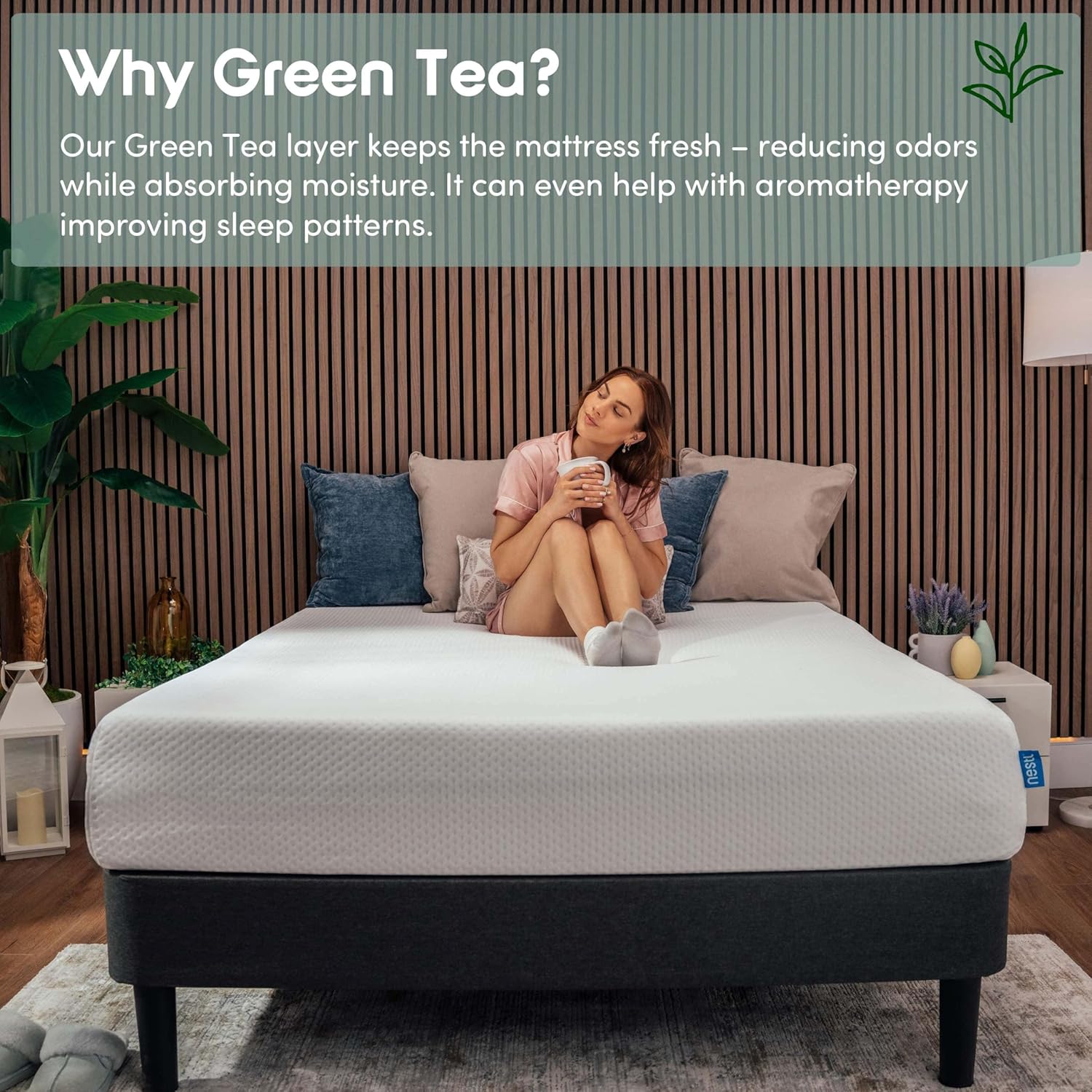 Colchón Nestl Green Tea Queen de 12 pulgadas, colchón de espuma viscoelástica de grafito refrescante, tamaño queen, colchón queen size sin fibra de vidrio en una caja, cama de apoyo para aliviar la presión en una caja, certificado CertiPUR-US