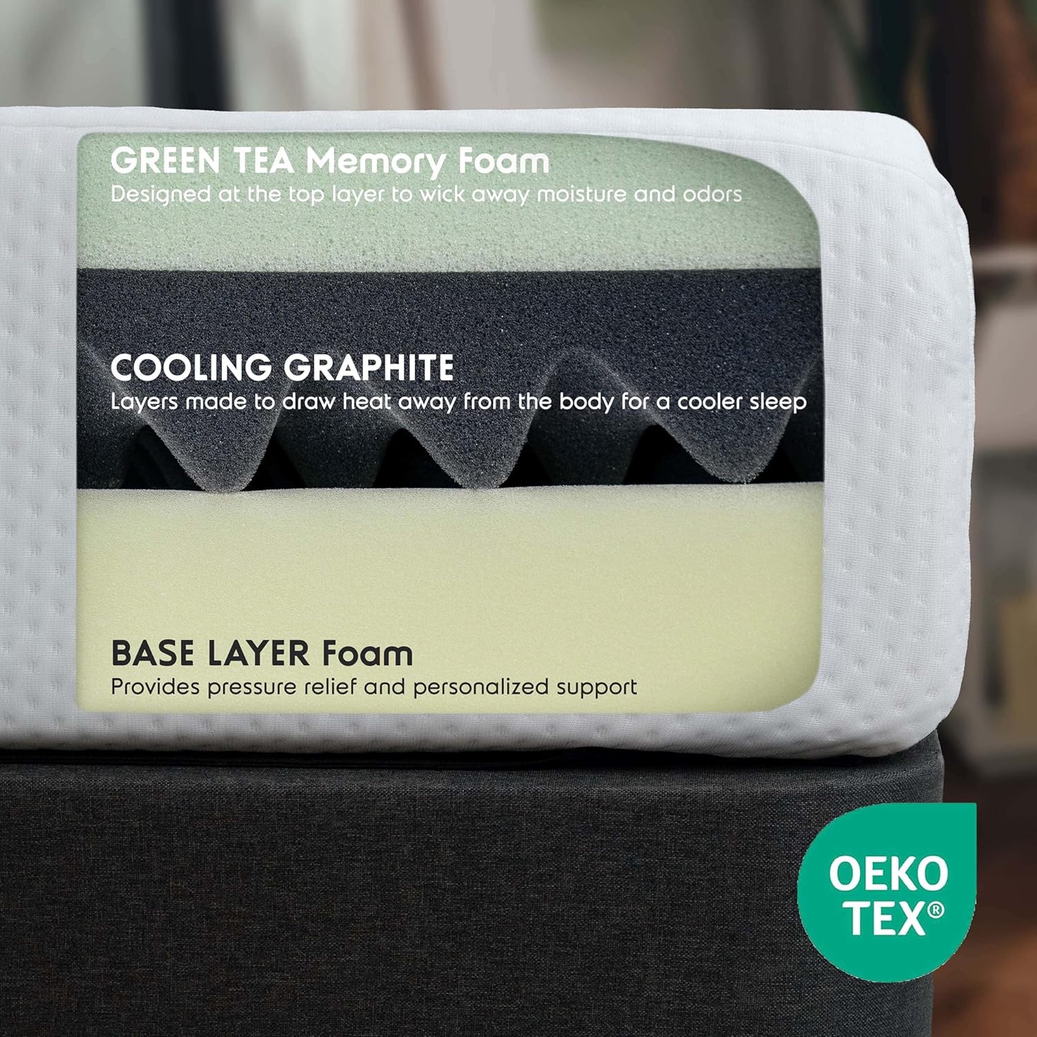 Colchón Nestl Green Tea Queen de 12 pulgadas, colchón de espuma viscoelástica de grafito refrescante, tamaño queen, colchón queen size sin fibra de vidrio en una caja, cama de apoyo para aliviar la presión en una caja, certificado CertiPUR-US