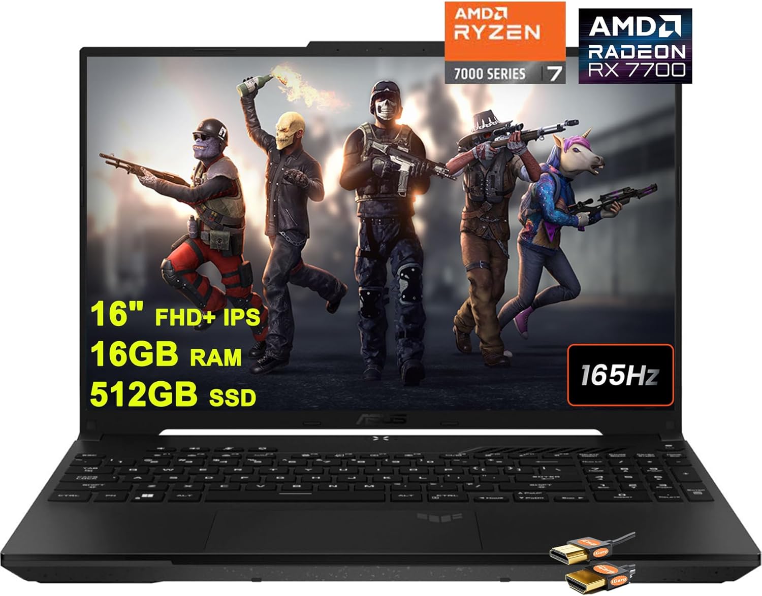 ASUS TUF Gaming A16 Laptop 16 FHD  165Hz 7ms 100% sRGB AMD Octa-core Ryzen 7 7735HS 16GB RAM 512GB SSD Radeon RX 7700S 8GB Graphic (gt;RTX4060) Backlit USB-C USB4 Fast Charging Win11   HDMI Cable · v3