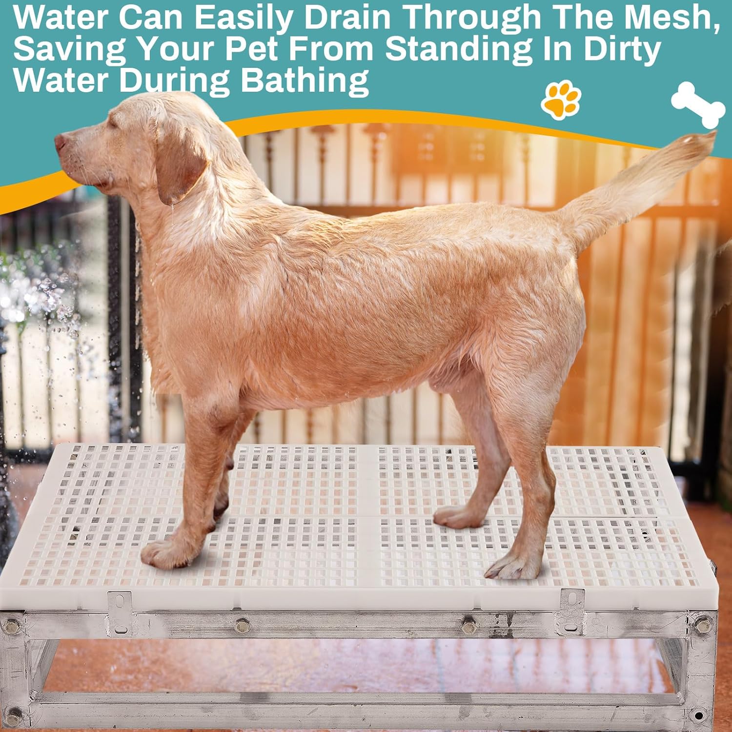 Folding Raised Dog Grooming Tub Dog Tubs for Bathing with 2 Pcs Non Slip Plastic Floor Grid Professional Dog Grooming Supplies for Home Bathtub Sink Washing Keep Pets Above Water · v3