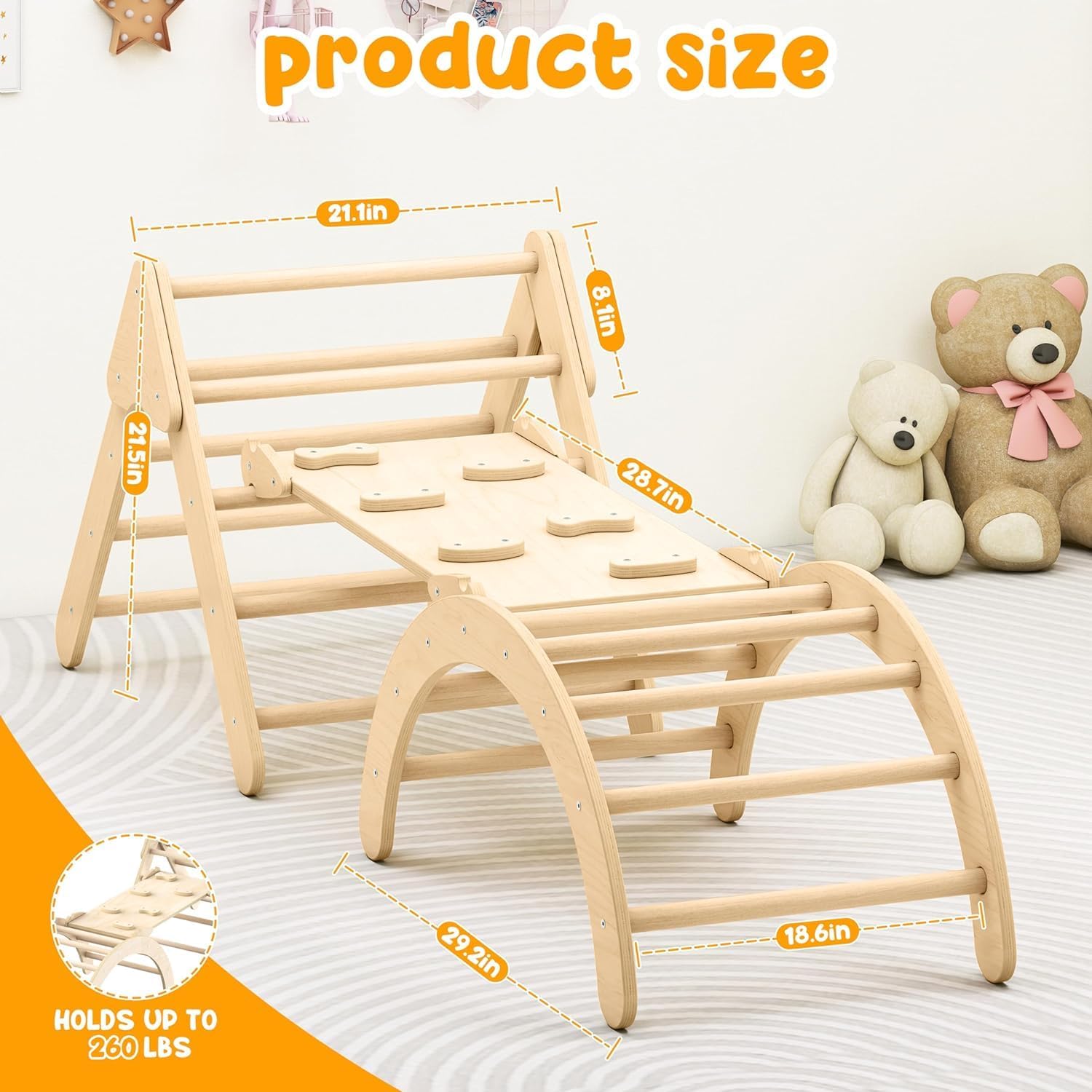 Toddler Climbing Toys, Montessori Pikler Triangle Set for Toddlers Inside, Foldable Climbing Set with Arch Ramp, Triangle Climber, Rock Climber, Slide, Rocker, Wooden Pikler Triangle Gym Indoor · v4
