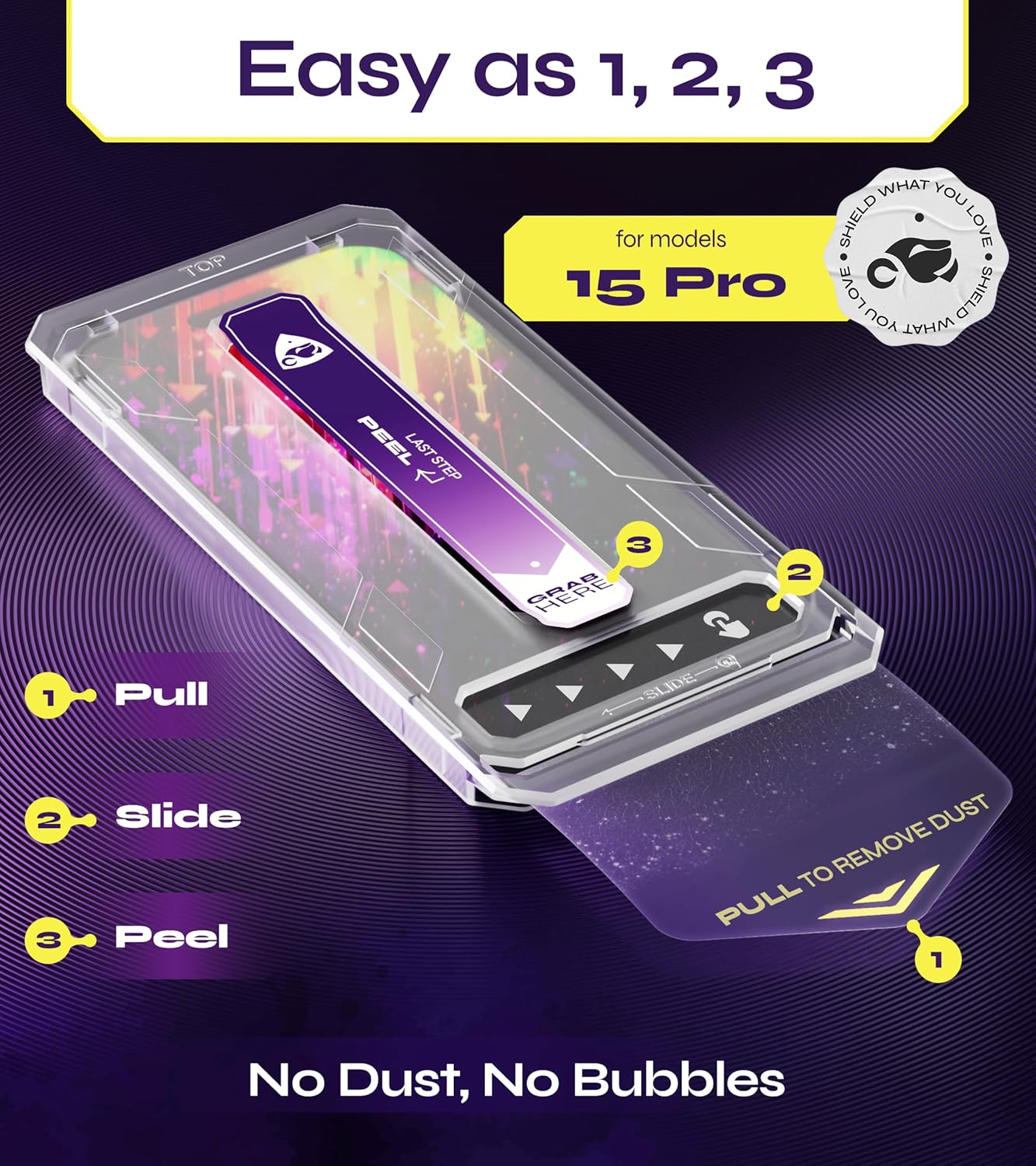 for iPhone 15 PRO Screen Protector (2Pack), Easy Auto-Dust  Align Install Kit, 6.1 Tempered Glass, 9H Hardness, Ultra HD Clear, Case Friendly, WonderShield · v2