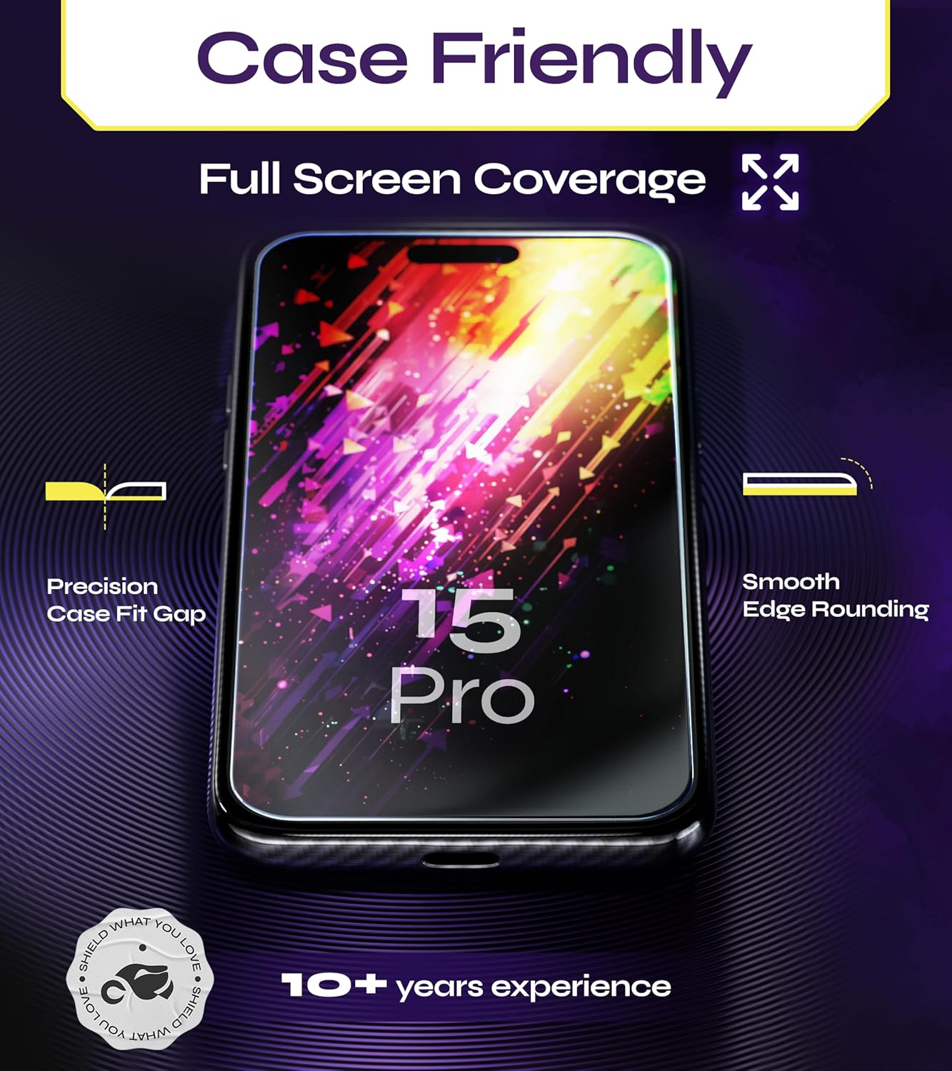 for iPhone 15 PRO Screen Protector (2Pack), Easy Auto-Dust  Align Install Kit, 6.1 Tempered Glass, 9H Hardness, Ultra HD Clear, Case Friendly, WonderShield · v2