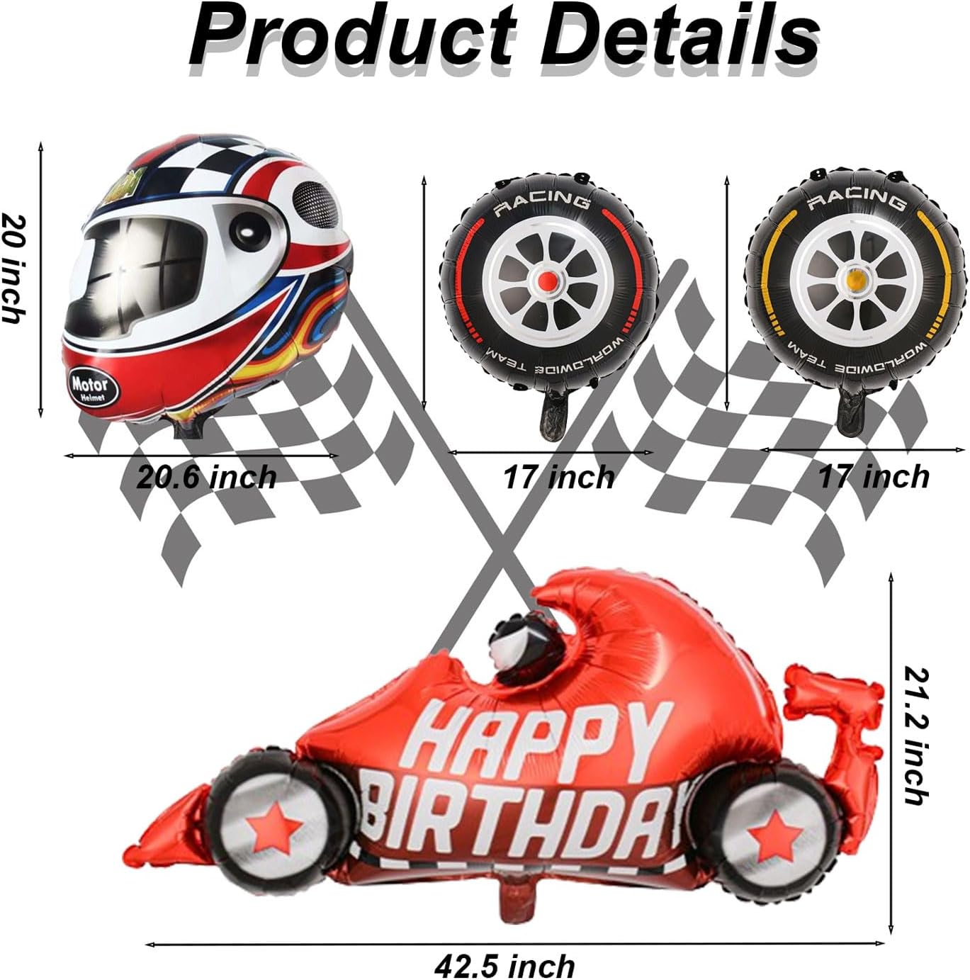 Race Car Balloons Birthday Party Supplies 40 inch Large Mylar Number 5 Balloons Tire Balloons and 5 Number Balloons for Boys 5rd Birthday Race Car Themed Party Decorations 8 Pcs · v2