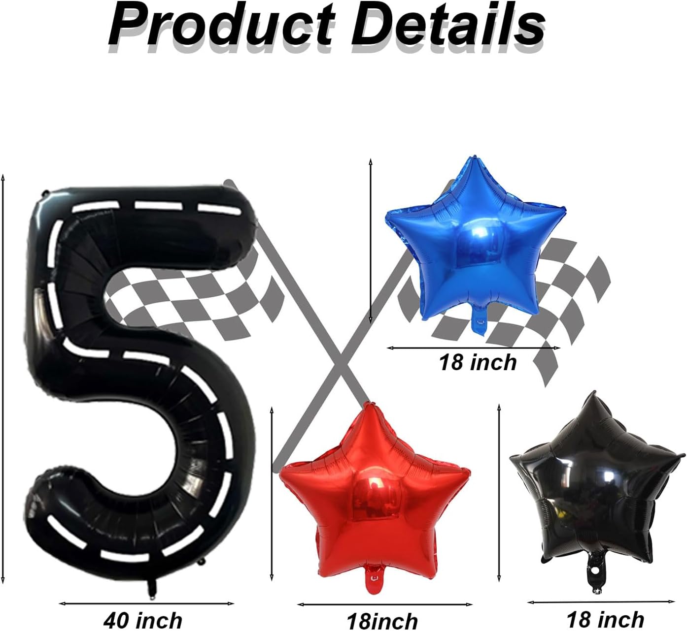 Race Car Balloons Birthday Party Supplies 40 inch Large Mylar Number 5 Balloons Tire Balloons and 5 Number Balloons for Boys 5rd Birthday Race Car Themed Party Decorations 8 Pcs · v2