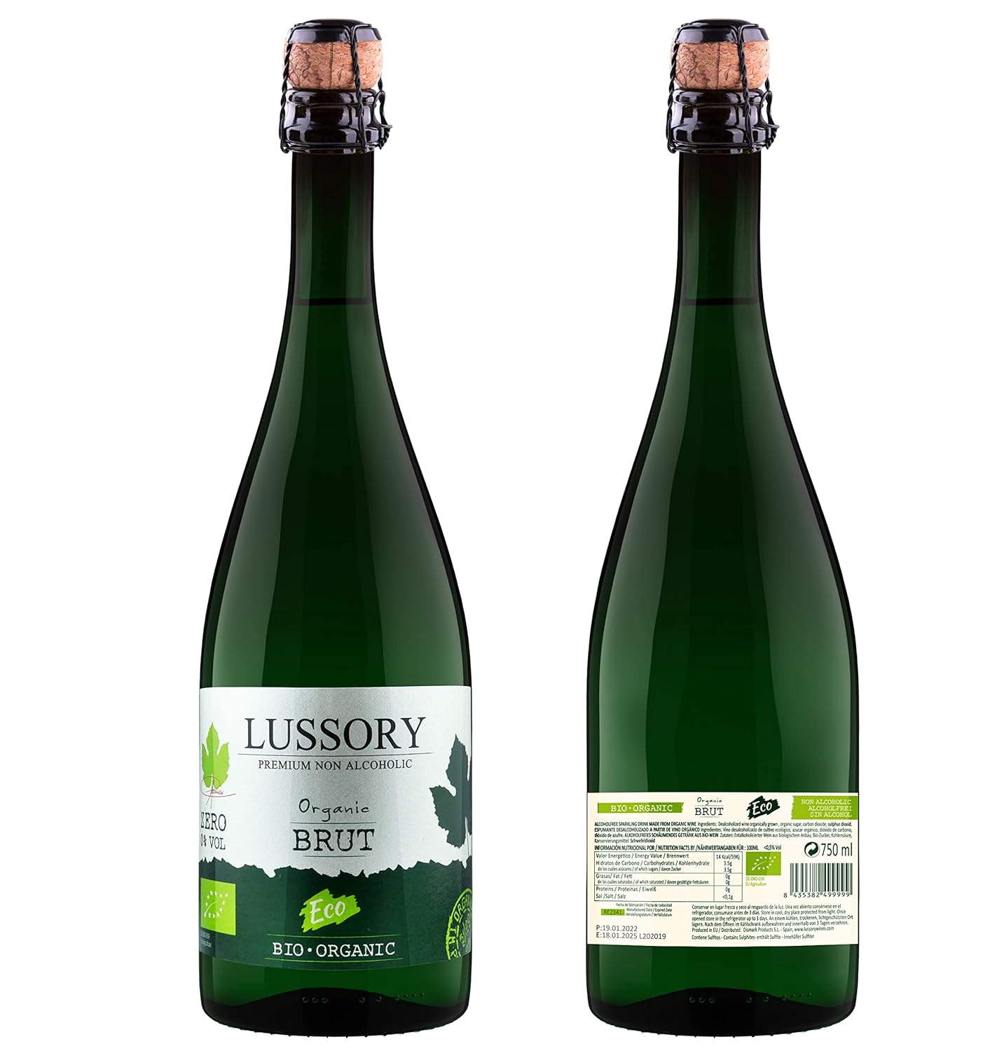 Lussory Organic Bio Dealcolizzato Vino analcolico allo 0,0% proveniente dalla Spagna, a basso contenuto calorico, biologico, vegano (750 ml) (6, Brut (frizzante) biologico)