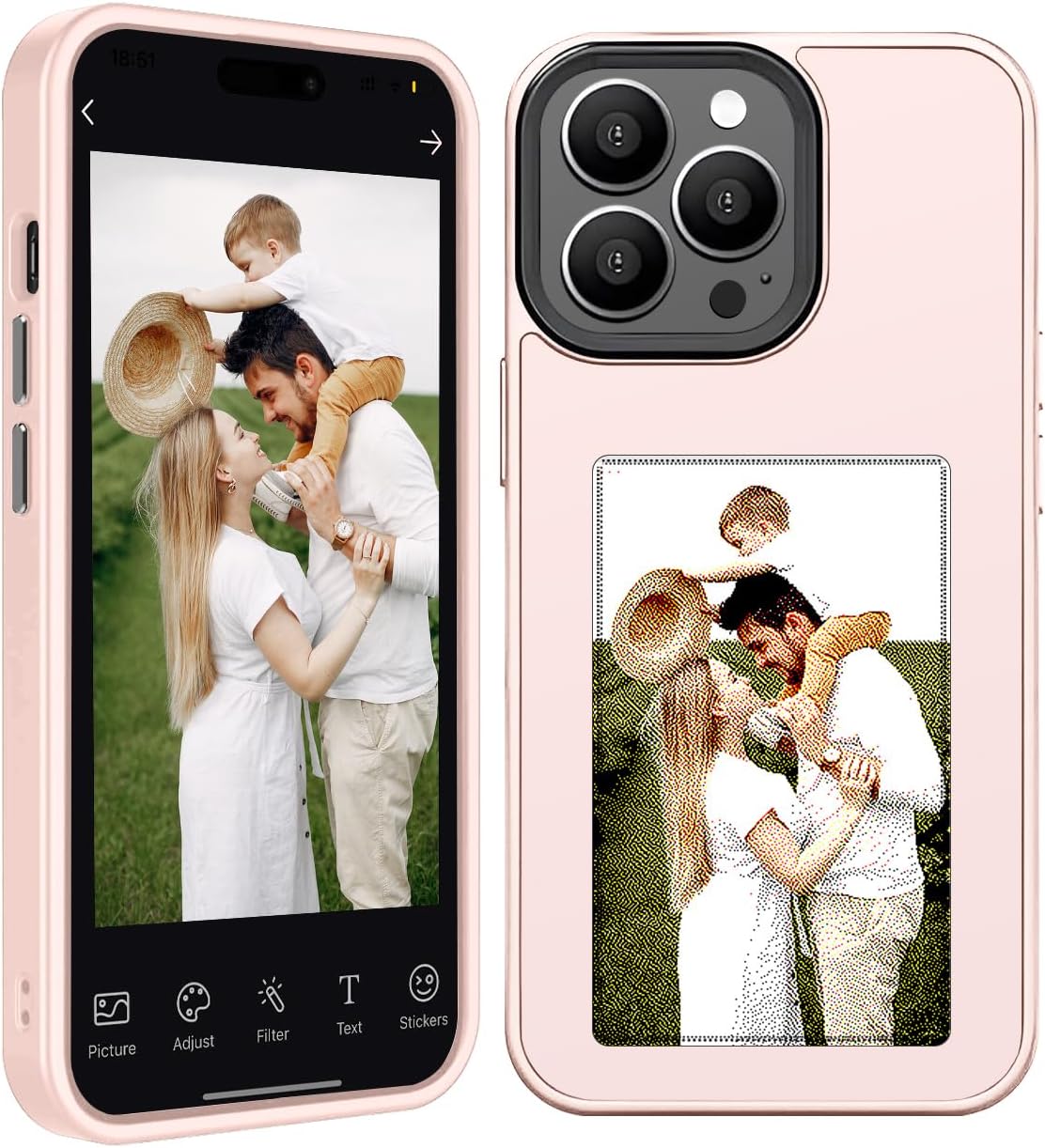 Smart Ink Screen Phone Case DIY Display Imaging,Anti-Drop TPU Rubber DIY Ink Phone Case,NFC Ink Phone Case with Picture Screen,E-Ink Phone Case Compatible with iPhone 15 Pro (Pink)