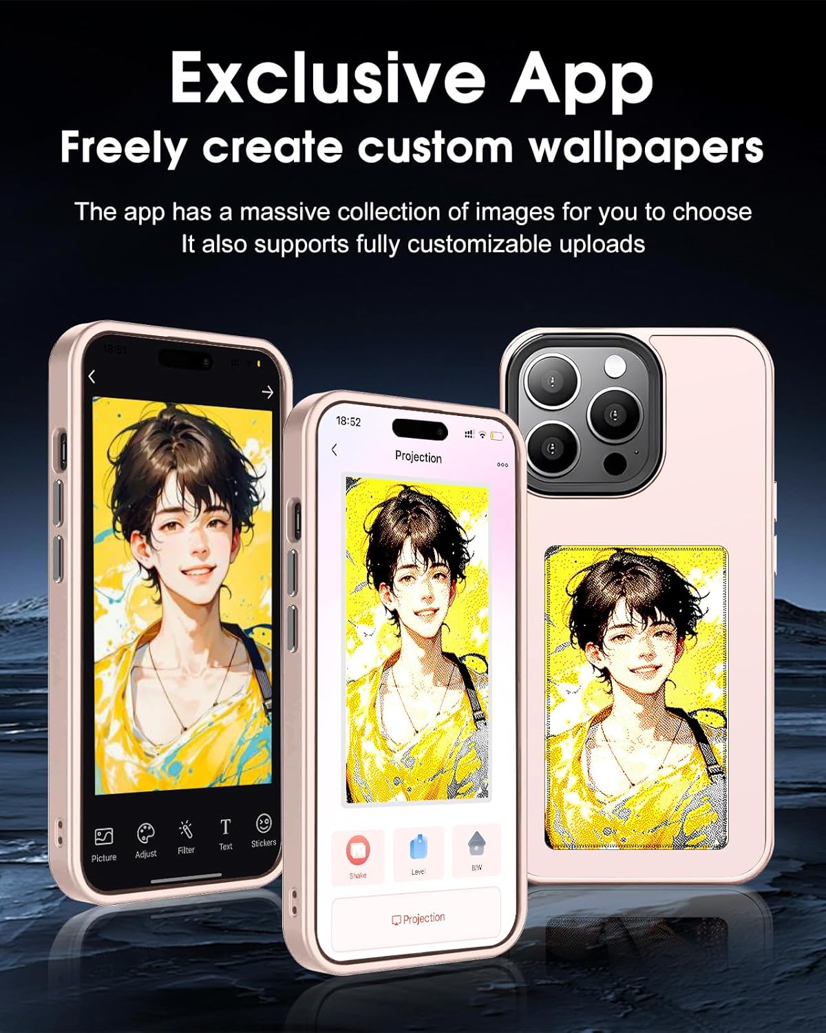 เคสโทรศัพท์ DIY หน้าจอหมึกอัจฉริยะพร้อมภาพพิมพ์ เคสโทรศัพท์ DIY หน้าจอหมึก TPU ป้องกันการตก เคสโทรศัพท์ NFC พร้อมภาพพิมพ์ เคสโทรศัพท์ E-Ink เข้ากันได้กับ iPhone 15 Pro (สีชมพู)