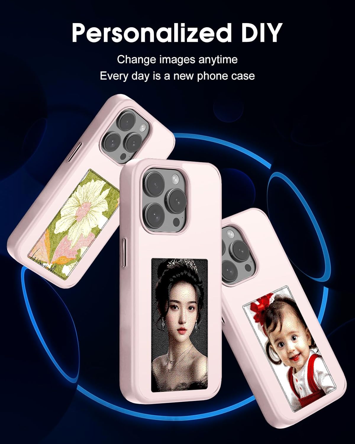 เคสโทรศัพท์ DIY หน้าจอหมึกอัจฉริยะพร้อมภาพพิมพ์ เคสโทรศัพท์ DIY หน้าจอหมึก TPU ป้องกันการตก เคสโทรศัพท์ NFC พร้อมภาพพิมพ์ เคสโทรศัพท์ E-Ink เข้ากันได้กับ iPhone 15 Pro (สีชมพู)