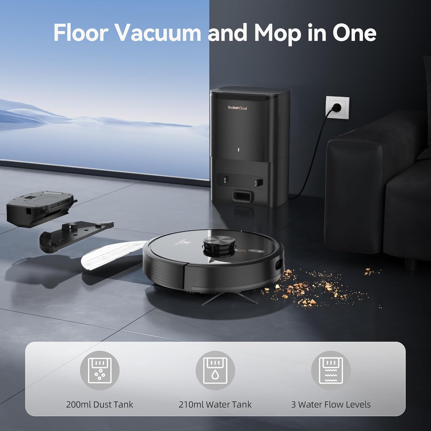 H7  Robot Vacuum and Mop Combo, Self EmptyingCharging Robot Vacuum, 4500Pa Powerful Suction, 70-Day Capacity, Wi-Fi/App/Alexa/Remote, Good for Pet Hair Hard Floorsamp;Carpets · v2