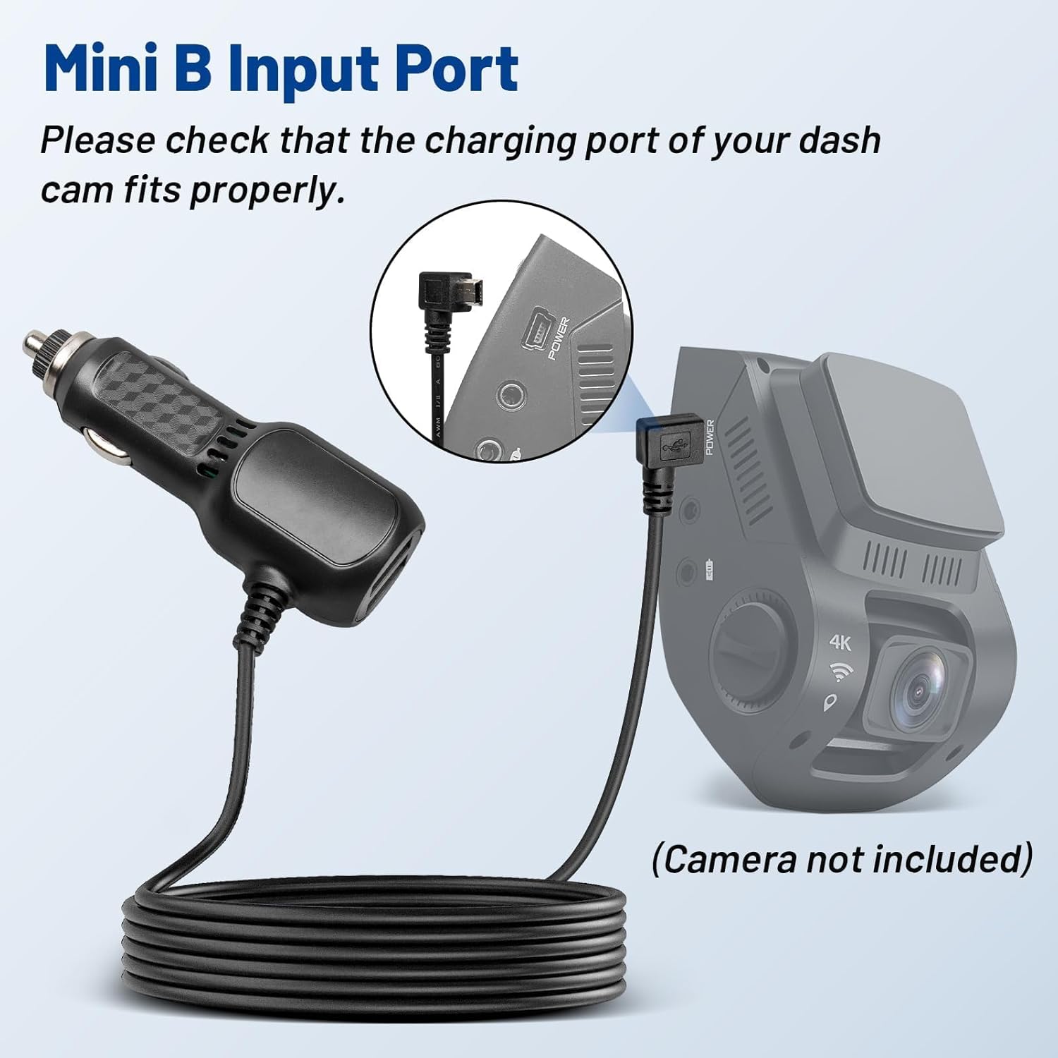 Адаптер кабеля питания Anina Mini USB Dash Cam 10 футов для Rexing V1 V1P ProV5 V3, Byakov S6, Rove R2-4K Автомобильная камера видеорегистратора Двойной USB-кабель питания для зарядного устройства Mini-B