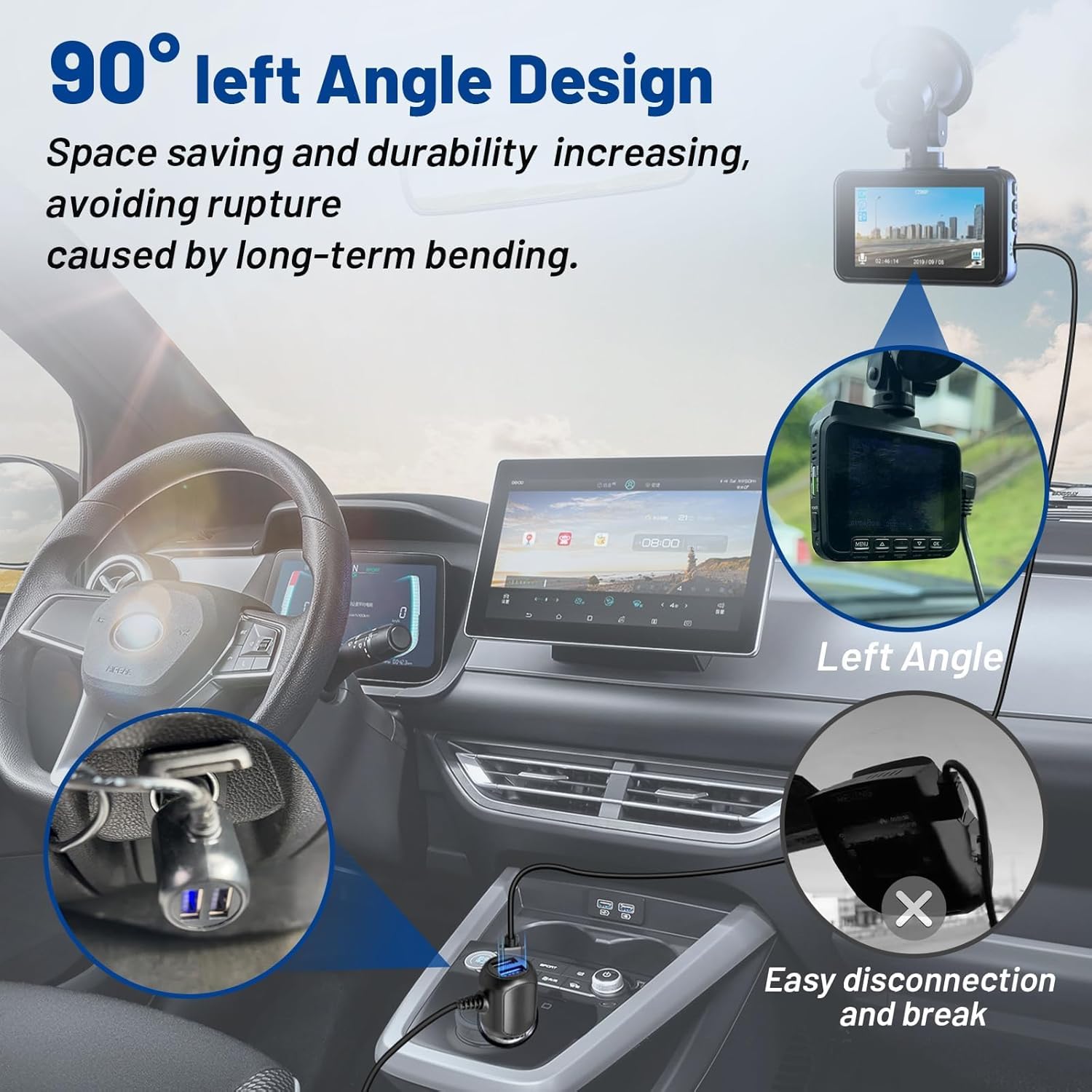 Адаптер кабеля питания Anina Mini USB Dash Cam 10 футов для Rexing V1 V1P ProV5 V3, Byakov S6, Rove R2-4K Автомобильная камера видеорегистратора Двойной USB-кабель питания для зарядного устройства Mini-B