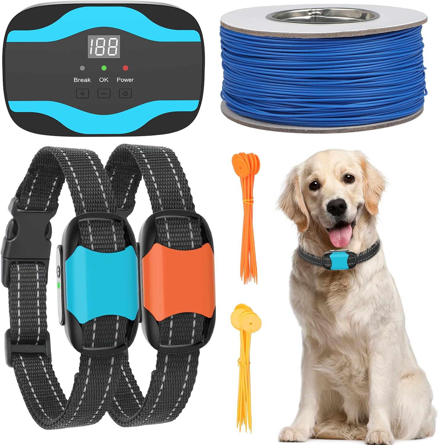 RUXAN Electric Fence for Dogs, Underground Dog Fence System, Rechargeable 656Ft Aboveground Pet Containment System with Waterproof Collar Receivers, Boundary Wire (for 1 Dog) (for 2 Dogs) · v7
