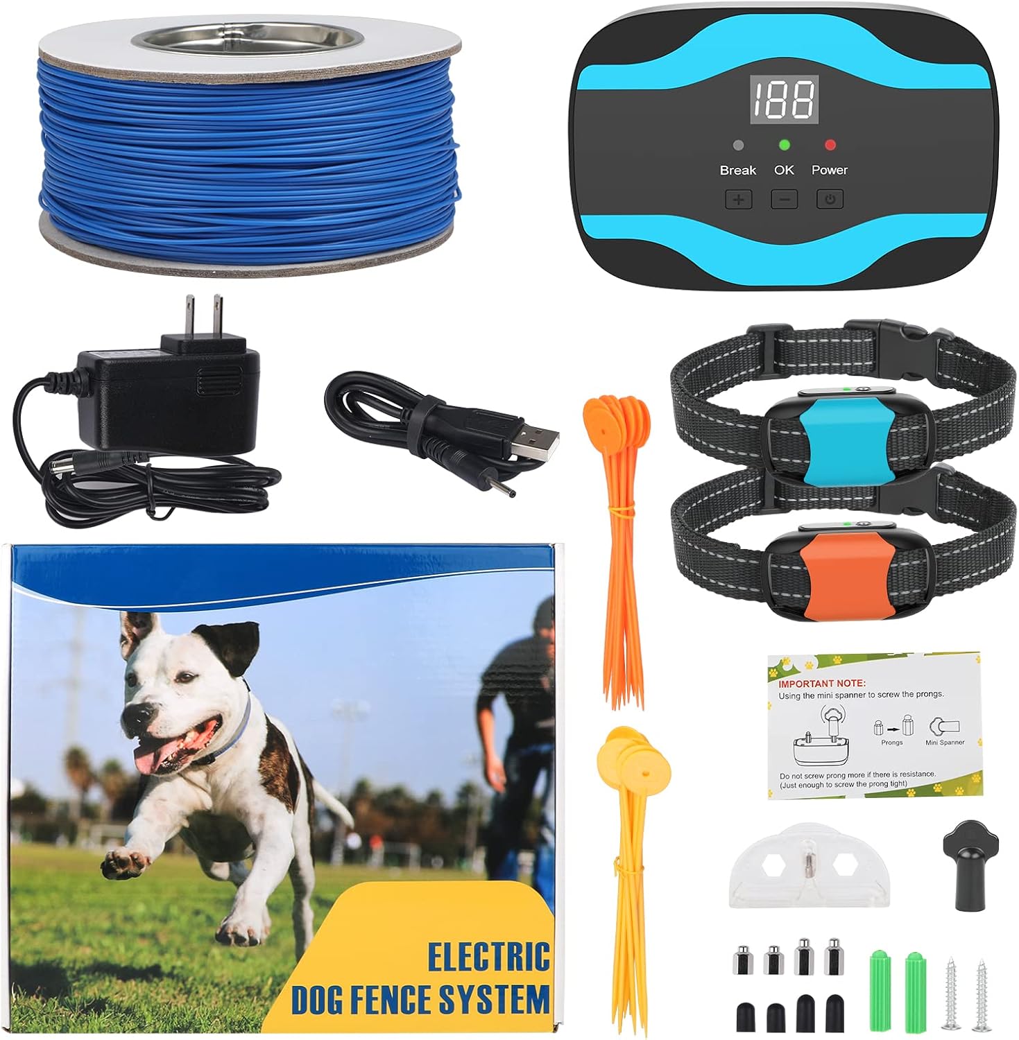 RUXAN Electric Fence for Dogs, Underground Dog Fence System, Rechargeable 656Ft Aboveground Pet Containment System with Waterproof Collar Receivers, Boundary Wire (for 1 Dog) (for 2 Dogs) · v7