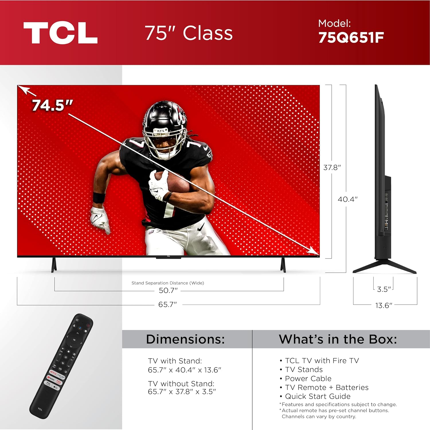 TCL 75-Inch Class Q65 QLED 4K Smart TV with Fire TV (75Q651F, 2024 Model), Dolby Vision, HDR PRO , Dolby Atmos, Alexa Built-in with Voice Remote, Apple AirPlay 2 Compatibility, Streaming Television · v2