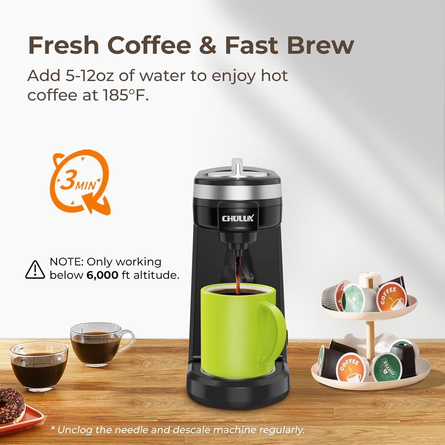 Macchina da caffè monodose CHULUX Mini 2 in 1 per caffè macinato K Cup, piccola macchina da caffè di piccole dimensioni per viaggiare con una persona, camper, camion e casa, filtro per caffè incluso