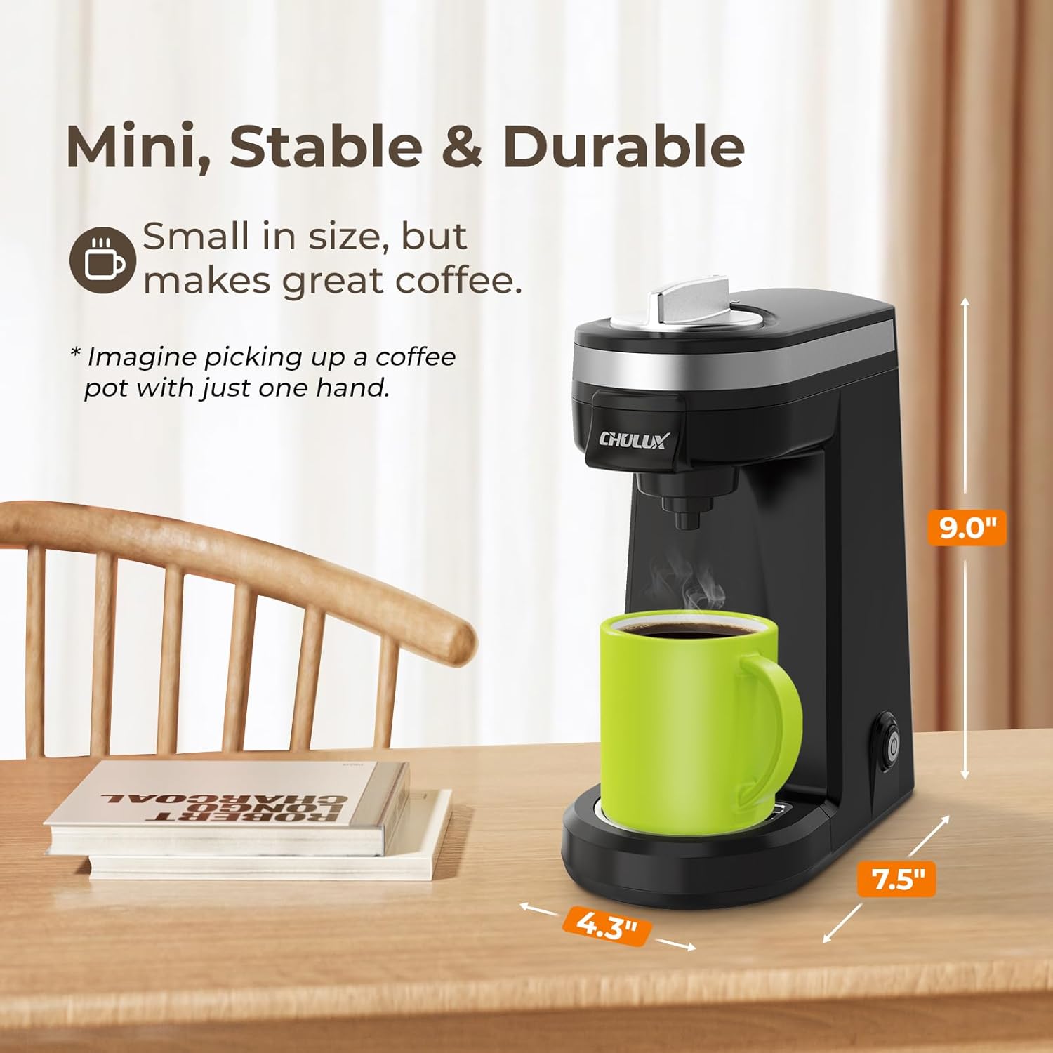 Macchina da caffè monodose CHULUX Mini 2 in 1 per caffè macinato K Cup, piccola macchina da caffè di piccole dimensioni per viaggiare con una persona, camper, camion e casa, filtro per caffè incluso