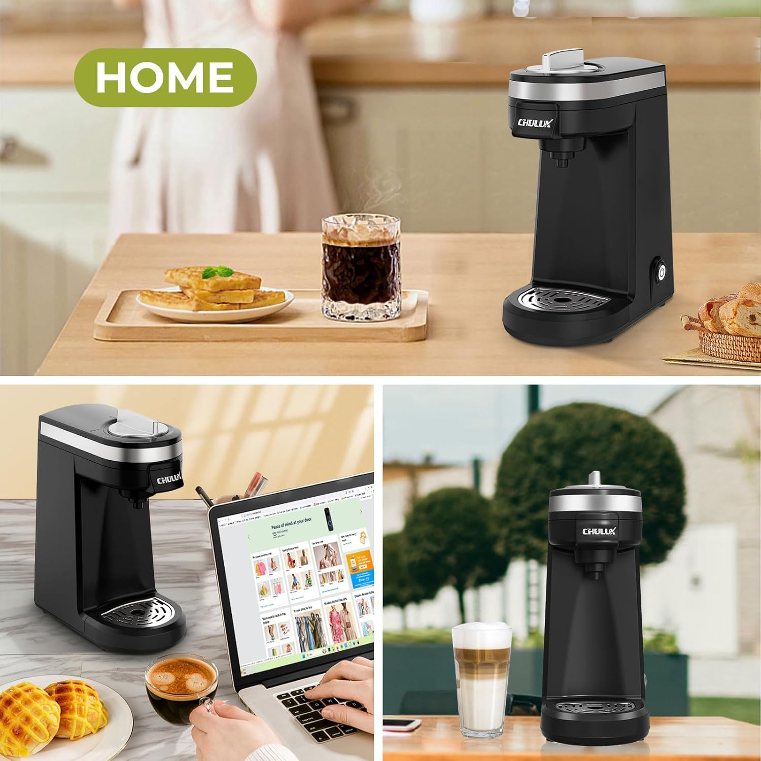Macchina da caffè monodose CHULUX Mini 2 in 1 per caffè macinato K Cup, piccola macchina da caffè di piccole dimensioni per viaggiare con una persona, camper, camion e casa, filtro per caffè incluso