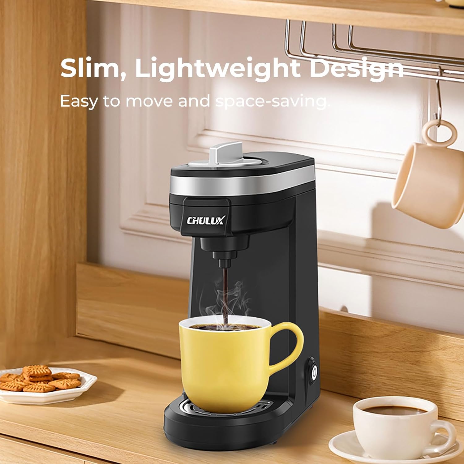 Macchina da caffè monodose CHULUX Mini 2 in 1 per caffè macinato K Cup, piccola macchina da caffè di piccole dimensioni per viaggiare con una persona, camper, camion e casa, filtro per caffè incluso