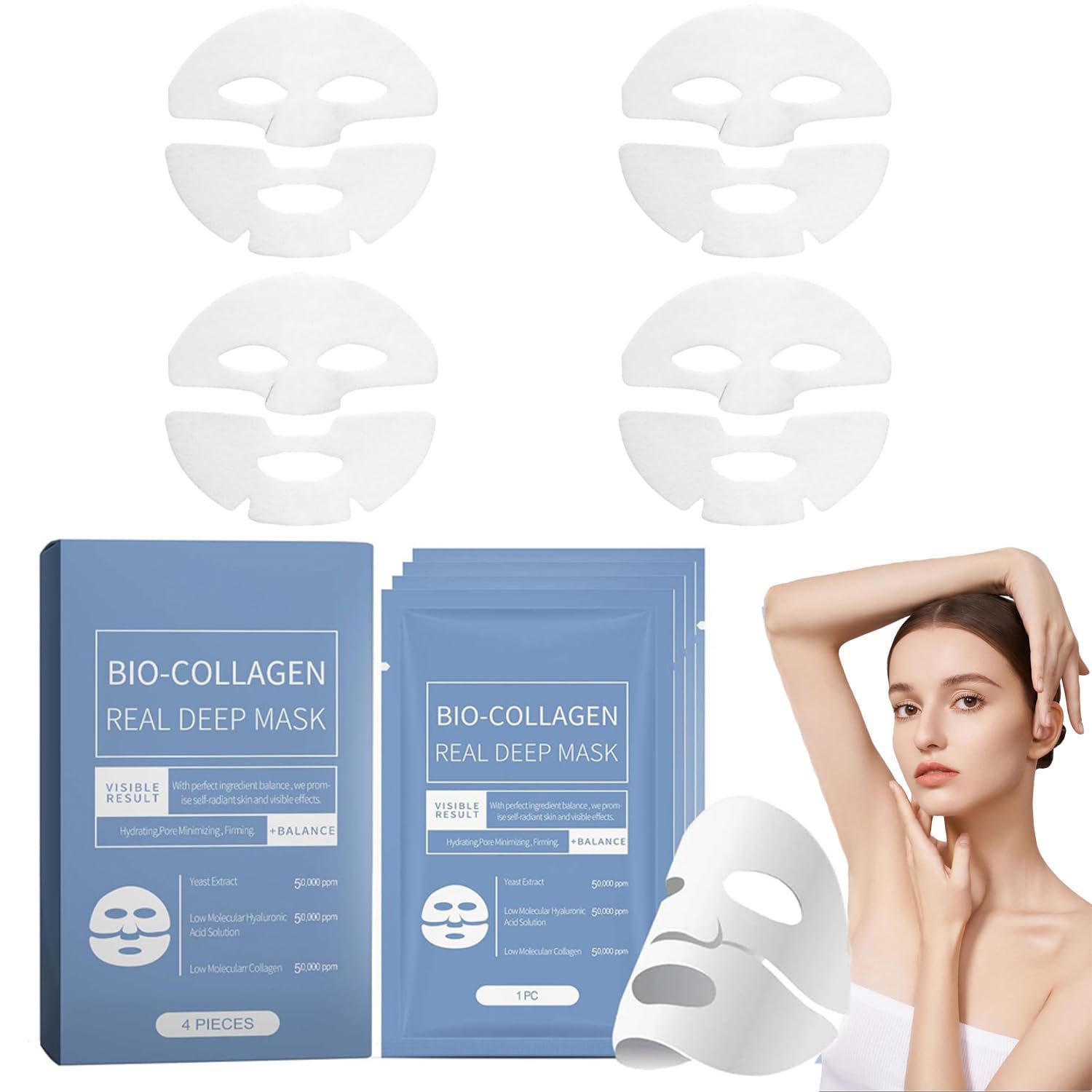 Deep Collagen Anti Wrinkle Lifting Mask,Collagen Mask,Skinqueen Bio Collagen Face Mask, Pure Collagen Films Korean Deep Hydrating Firming Overnight Hydrogel Mask (4pcs/Box) · v3