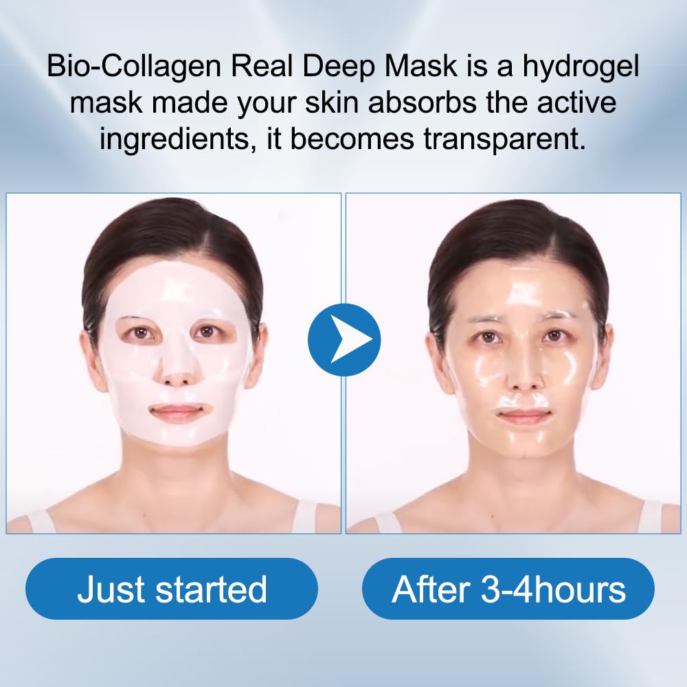 Deep Collagen Anti Wrinkle Lifting Mask,Collagen Mask,Skinqueen Bio Collagen Face Mask, Pure Collagen Films Korean Deep Hydrating Firming Overnight Hydrogel Mask (4pcs/Box) · v3