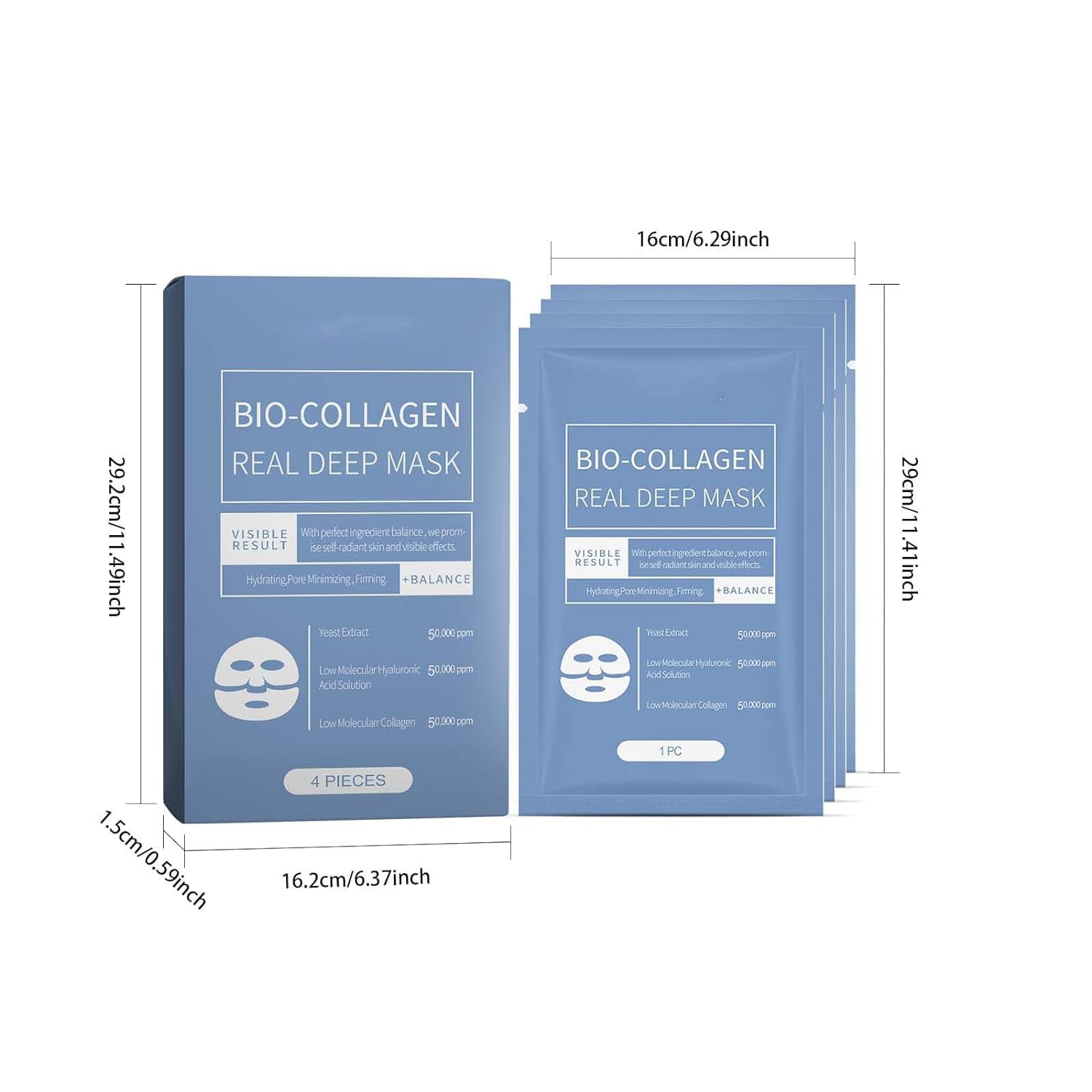 Deep Collagen Anti Wrinkle Lifting Mask,Collagen Mask,Skinqueen Bio Collagen Face Mask, Pure Collagen Films Korean Deep Hydrating Firming Overnight Hydrogel Mask (4pcs/Box) · v3